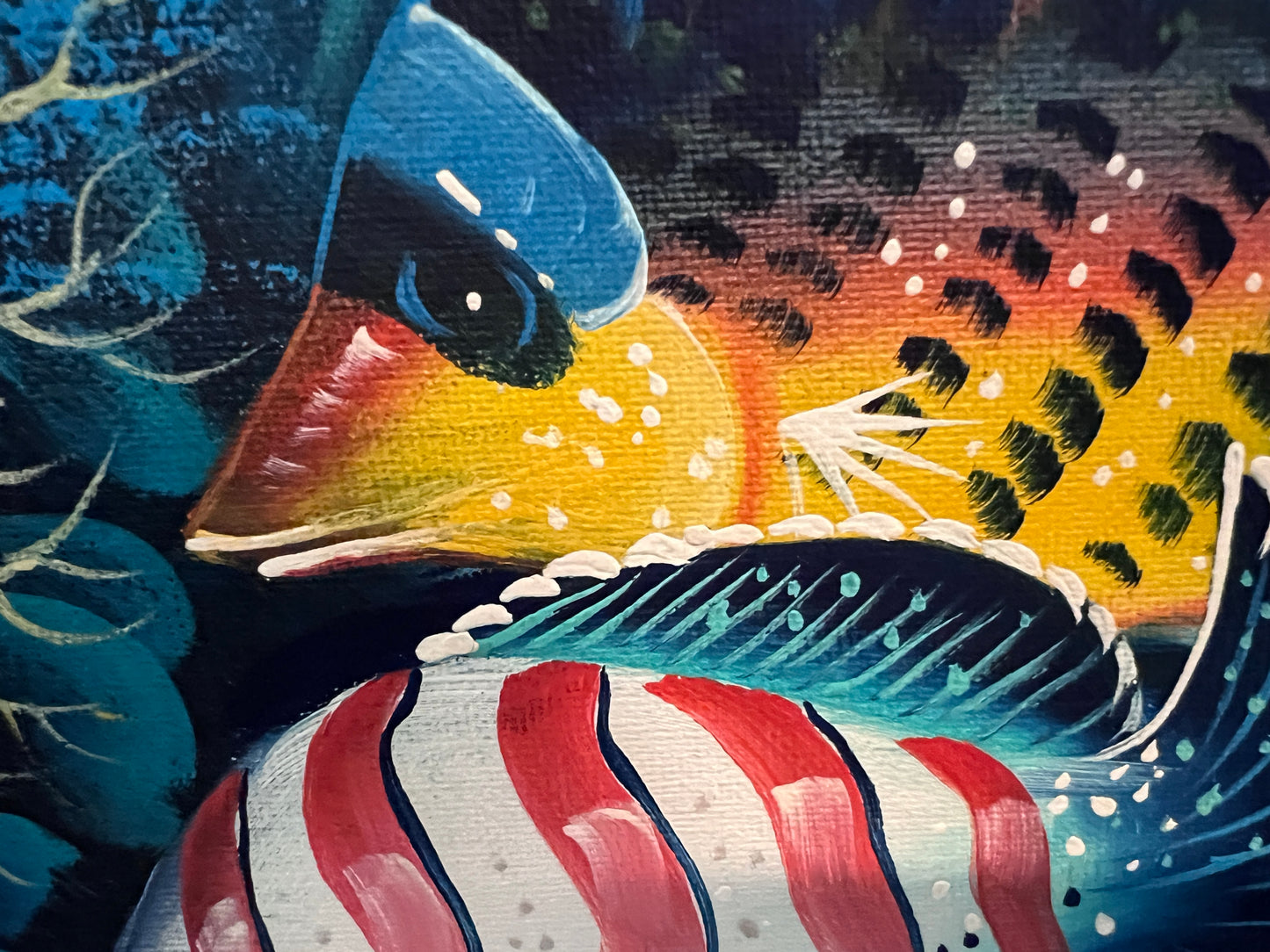 Vibrant Underwater Scene – Acrylic on Canvas Signed “Lewis” – 36"x24" Unframed