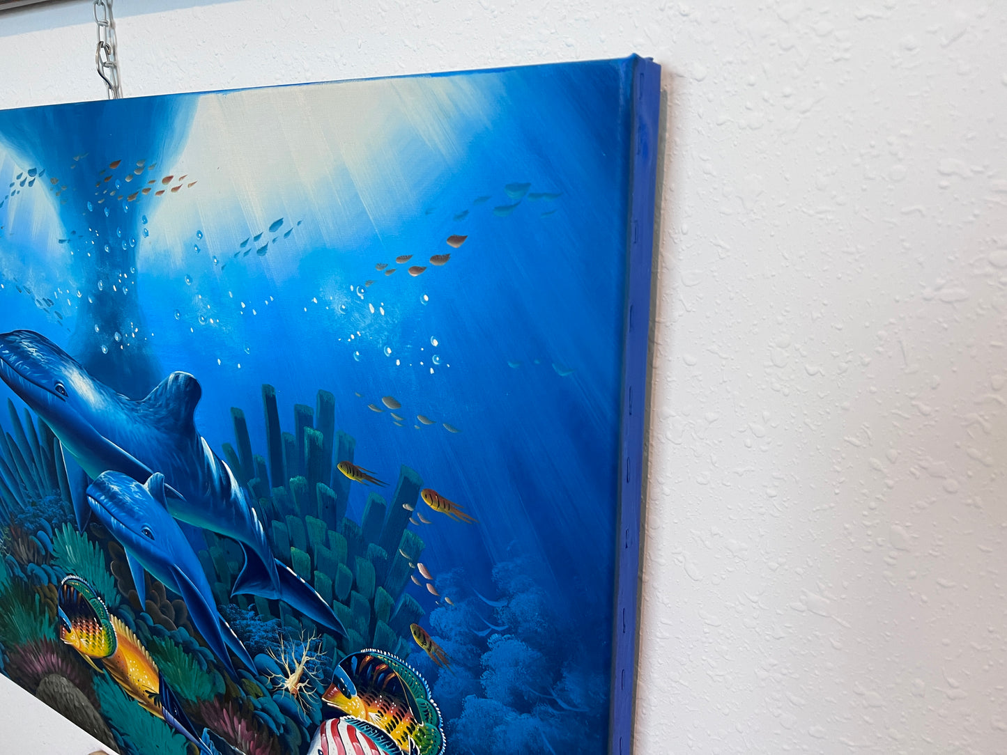 Vibrant Underwater Scene – Acrylic on Canvas Signed “Lewis” – 36"x24" Unframed