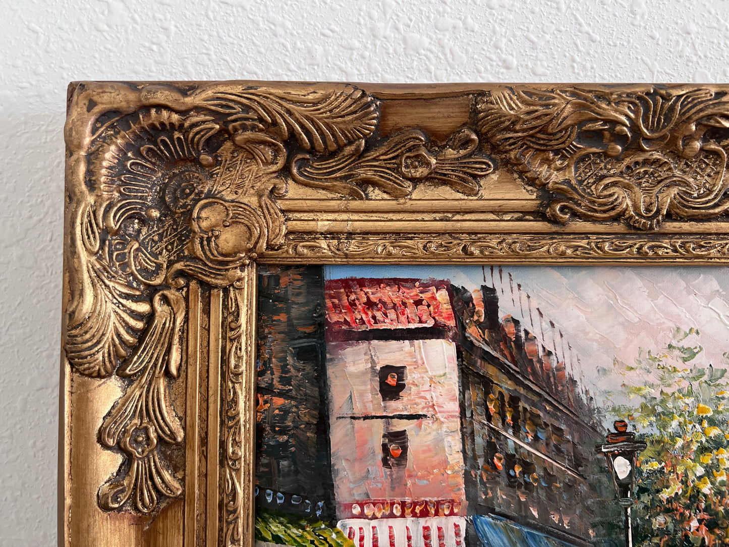 Listed Artist C. Burnett oil painting on canvas Paris street view Gold Frame