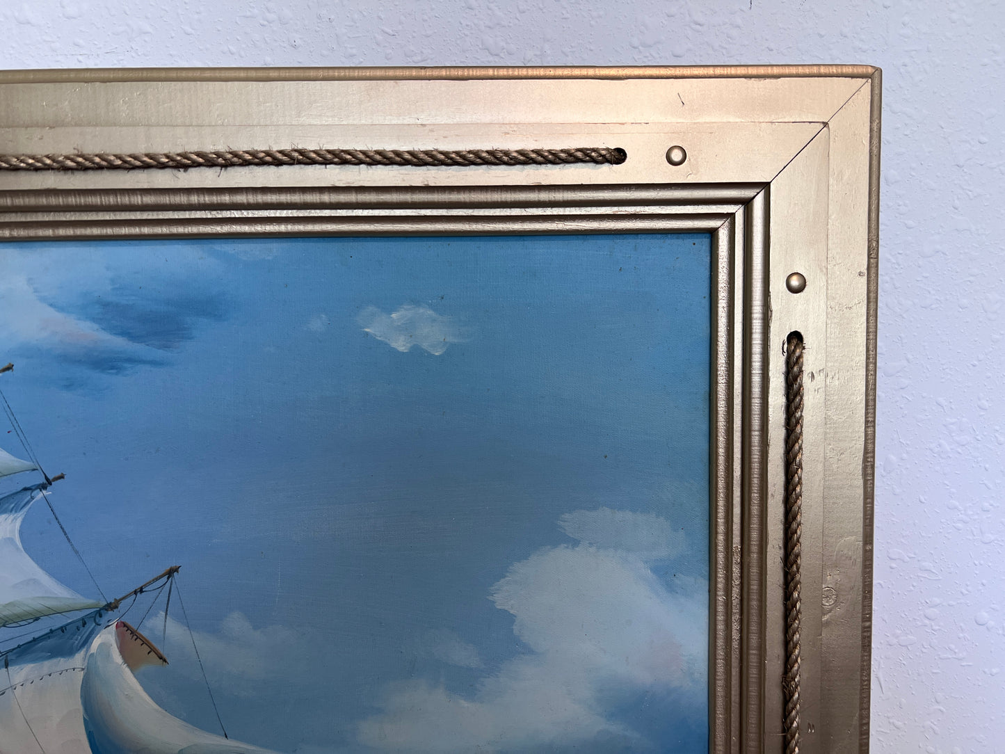 Original Oil painting on canvas seascape, Sailing Ship, signed Also, Gold Frame
