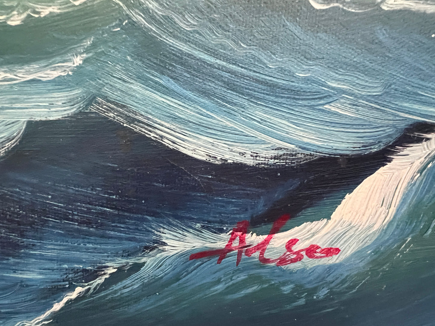 Original Oil painting on canvas seascape, Sailing Ship, signed Also, Gold Frame