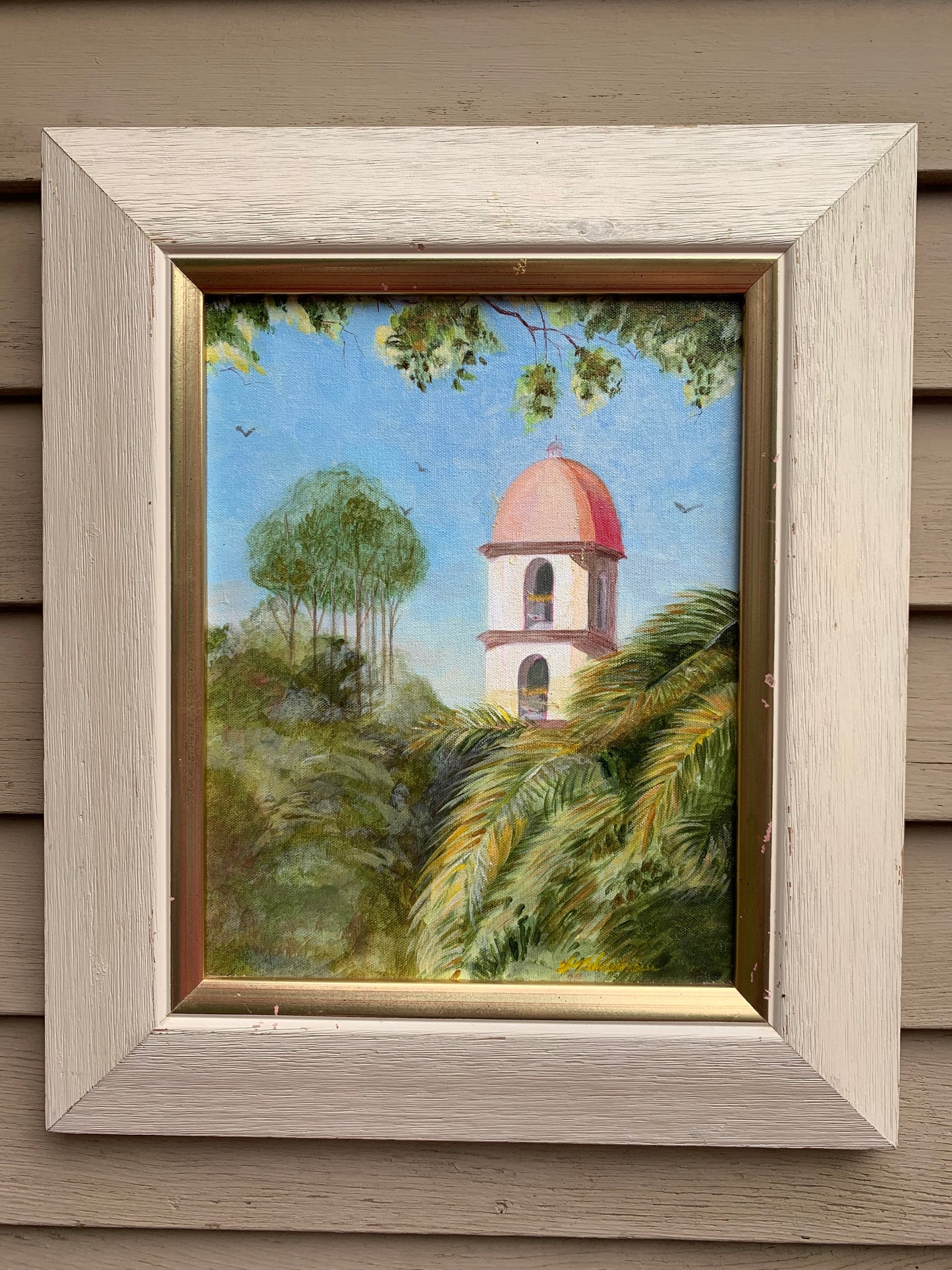 Vintage oil painting on Canvas, Tropical landscape, Signed, Dated, Framed