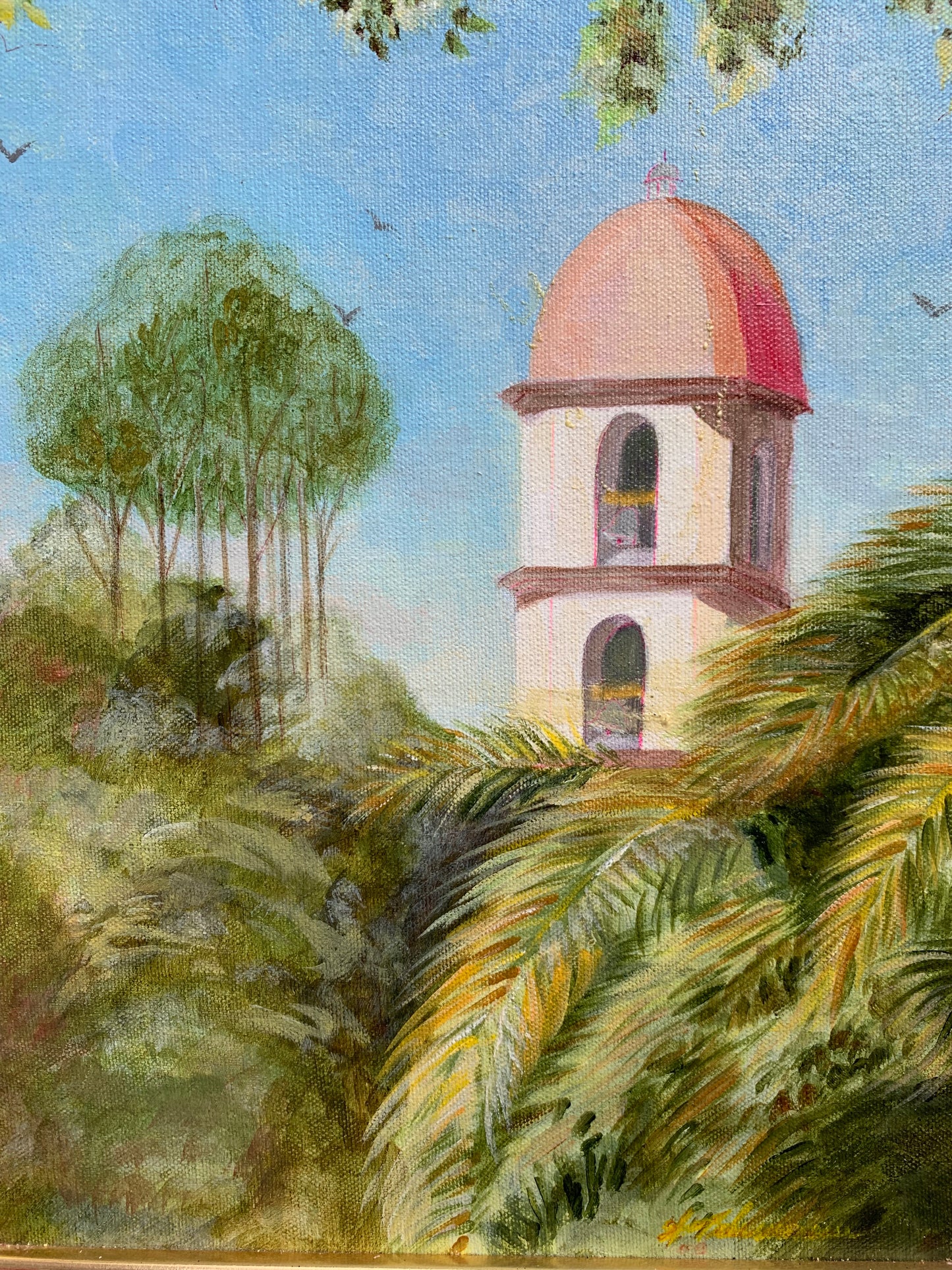 Vintage oil painting on Canvas, Tropical landscape, Signed, Dated, Framed