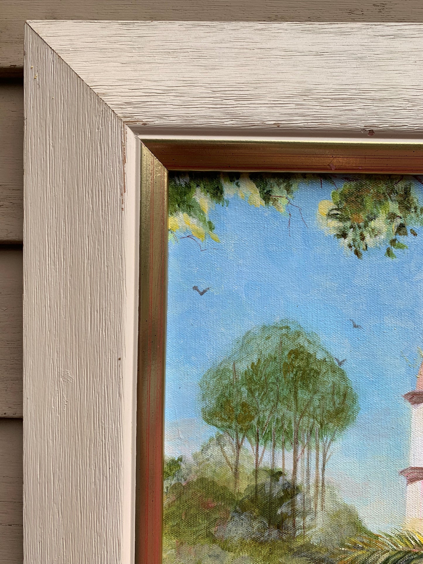 Vintage oil painting on Canvas, Tropical landscape, Signed, Dated, Framed