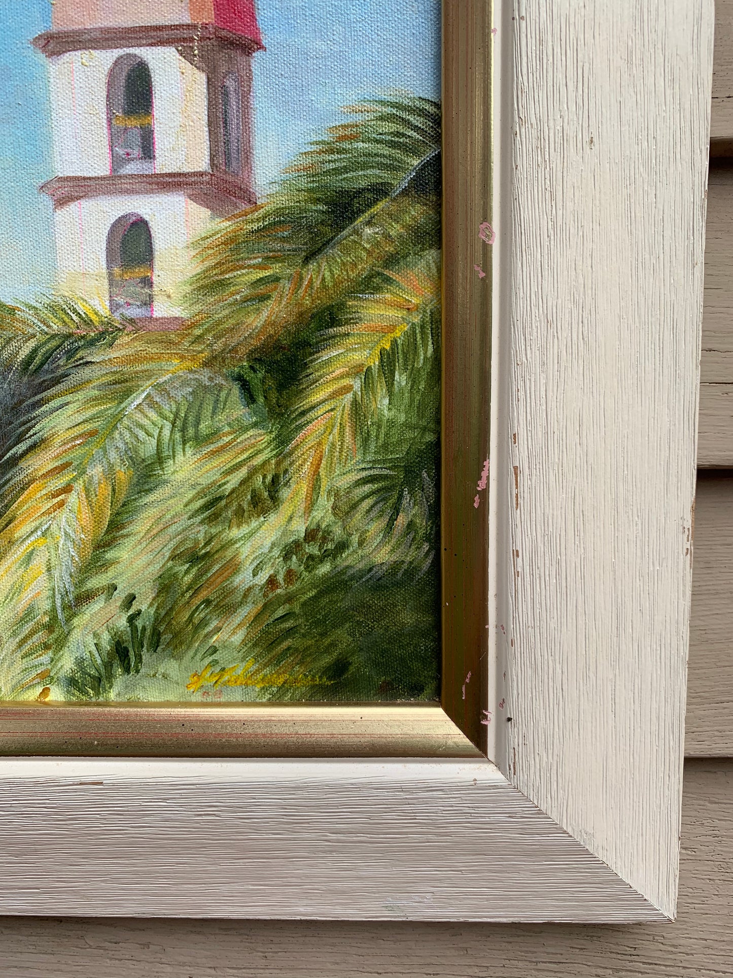 Vintage oil painting on Canvas, Tropical landscape, Signed, Dated, Framed