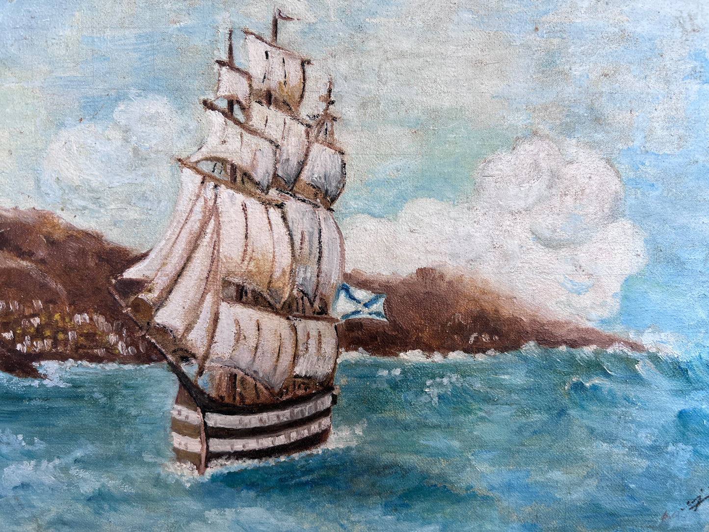 Original Vintage Oil painting on canvas seascape, Sailing Ship, signed, Framed
