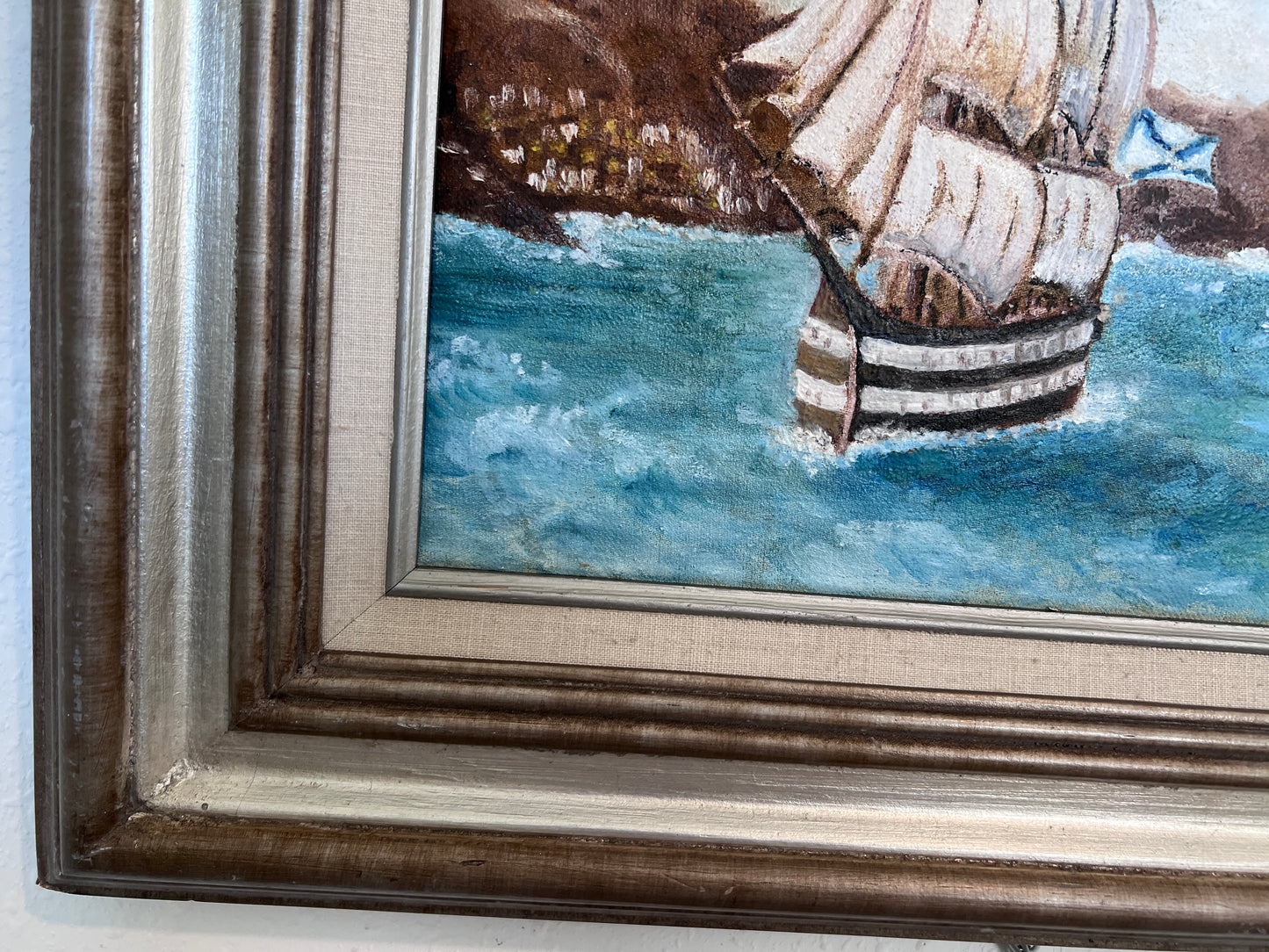 Original Vintage Oil painting on canvas seascape, Sailing Ship, signed, Framed