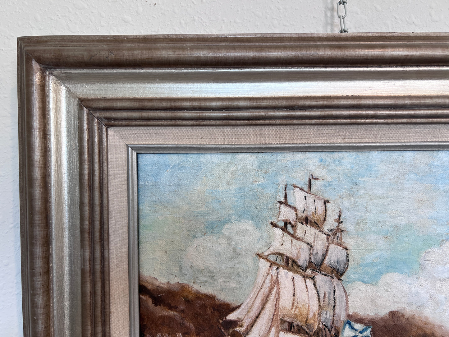 Original Vintage Oil painting on canvas seascape, Sailing Ship, signed, Framed