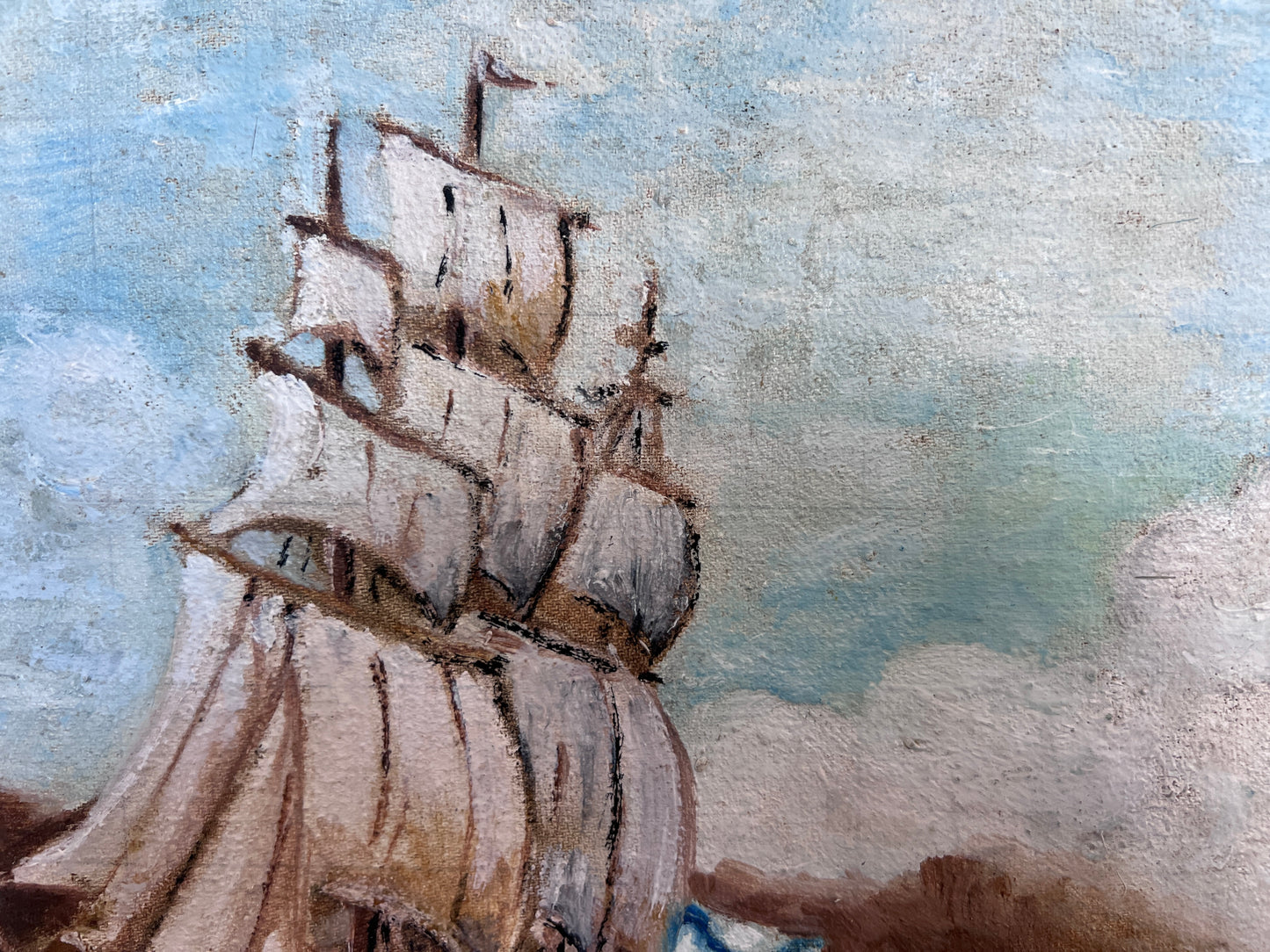 Original Vintage Oil painting on canvas seascape, Sailing Ship, signed, Framed