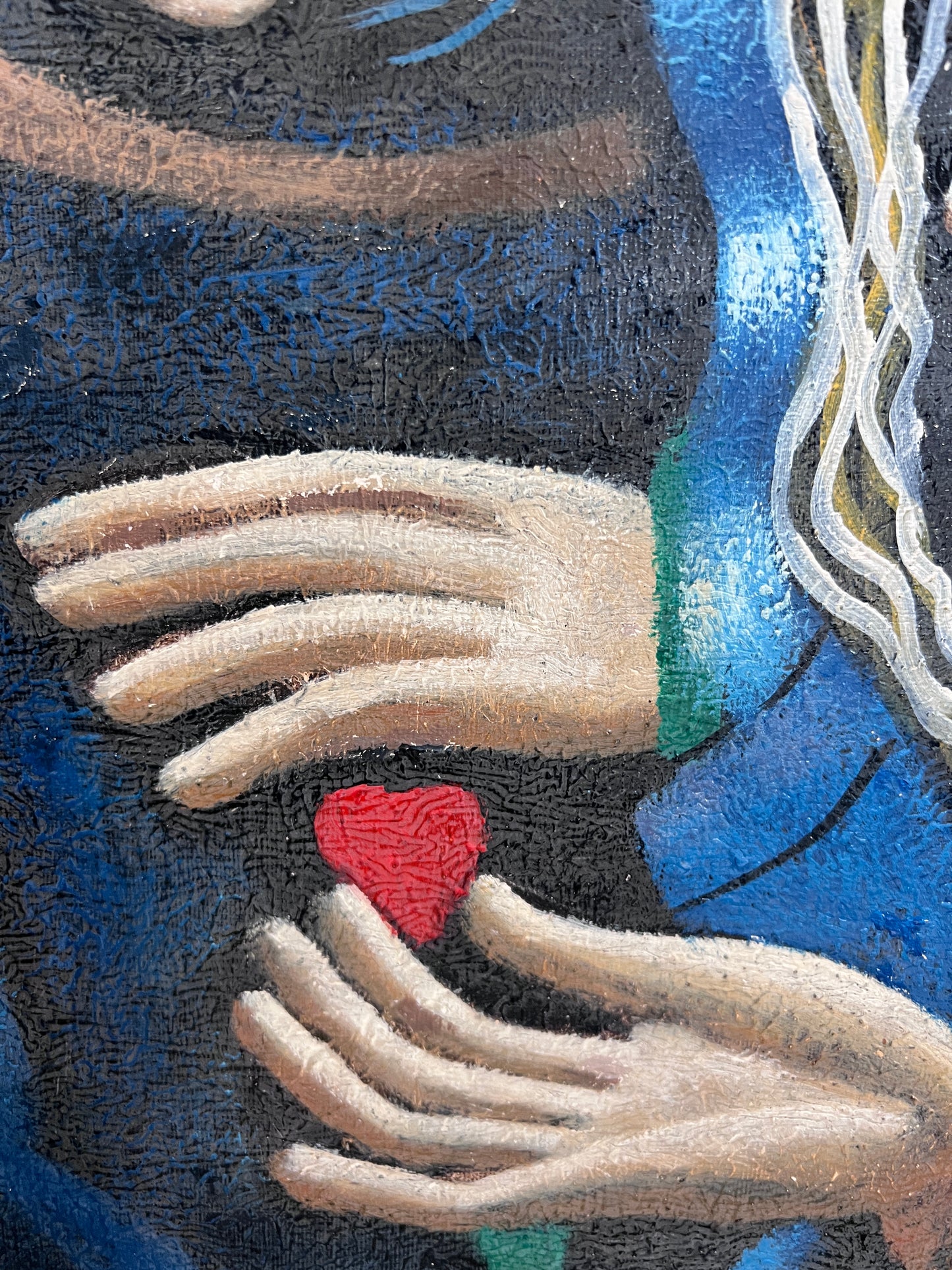 Original Cubist Oil Painting – Lovers with Heart – Signed Tylor – Gold Frame