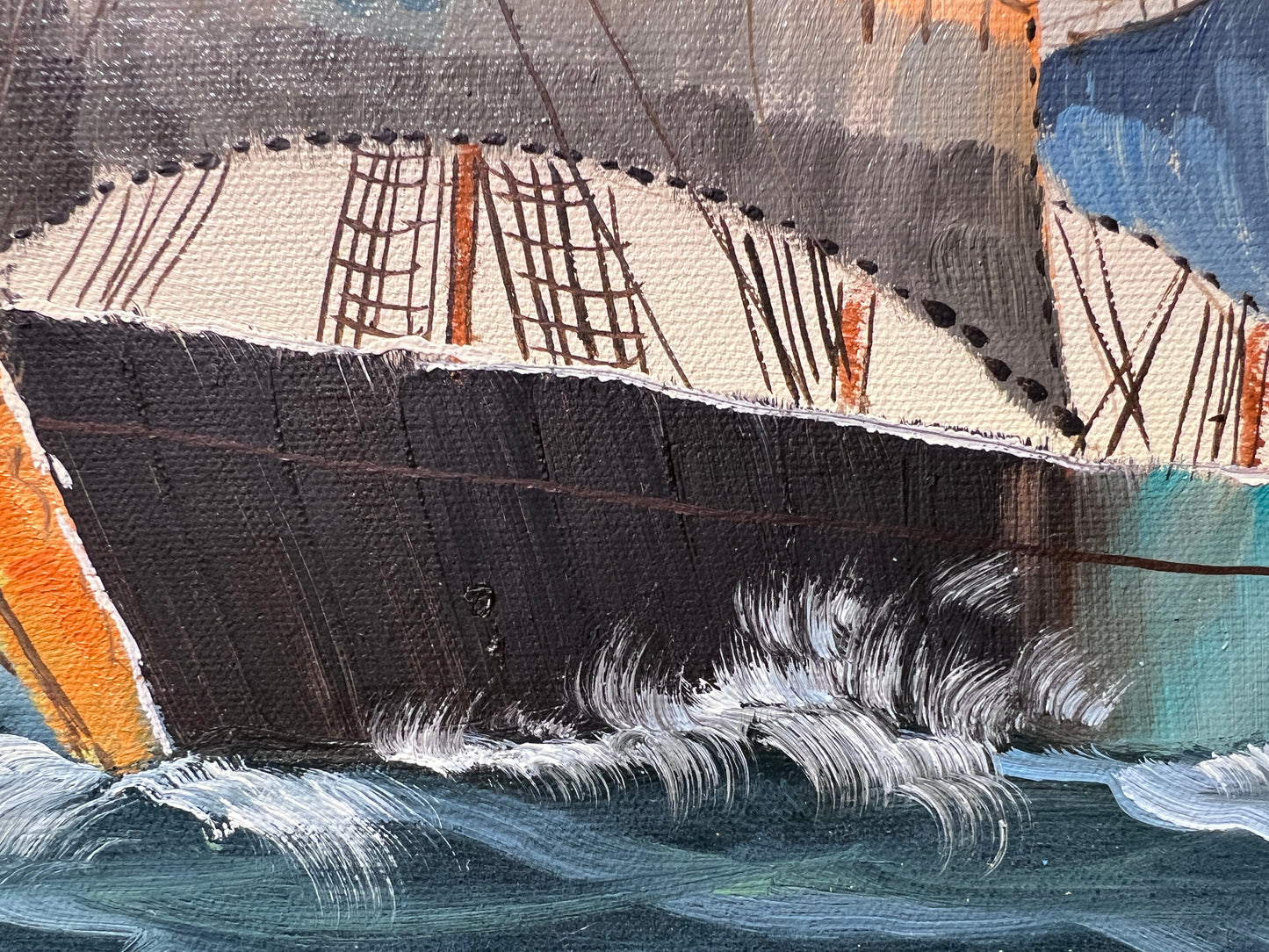 Original Oil painting on canvas, seascape, Sailing Ship, signed, Gold Frame
