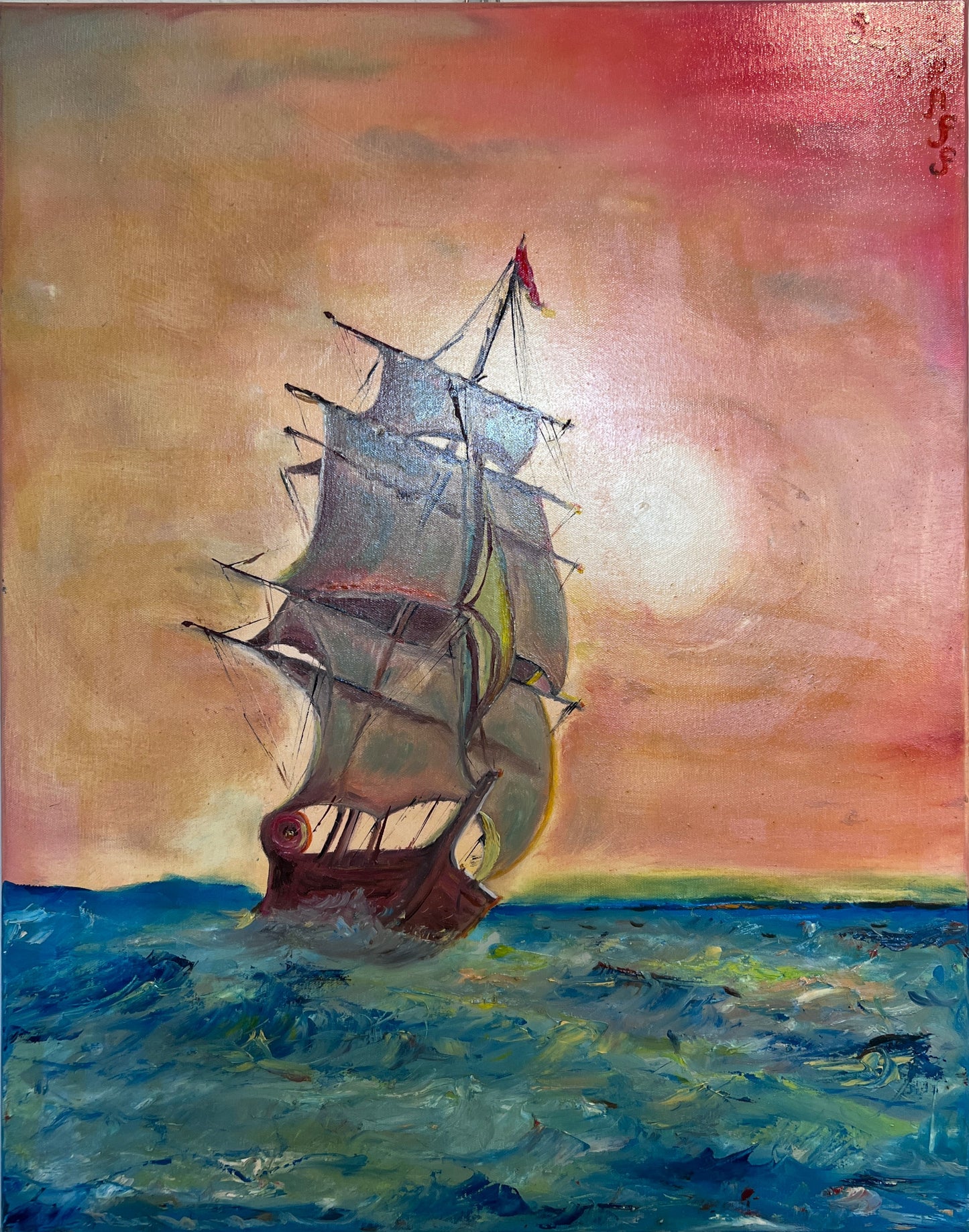 Large Oil Painting on Canvas, Seascape by Serg Graff "Clipper Ship Dream"