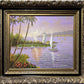 Original Signed Oil Painting on Canvas Seascape, Lighthouse, Harbor view, Framed