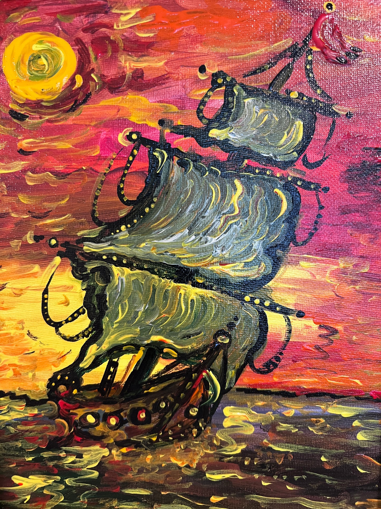 Original Acrylic painting by Serg Graff, Seascape Titled "Eclipse" , COA