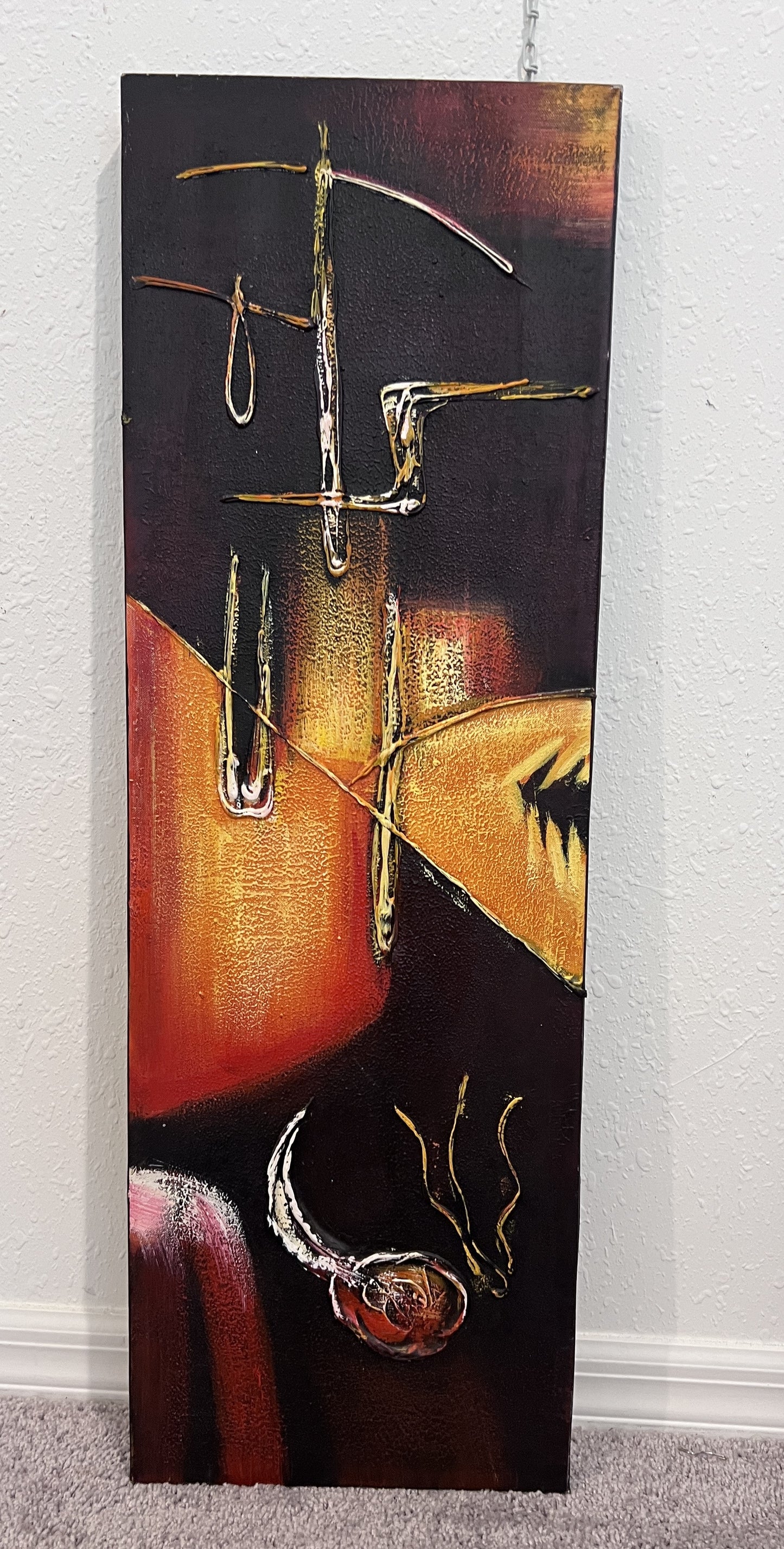 Set of 2 Textured Abstract Paintings Modern Contemporary Wall Art Decor Red Gold