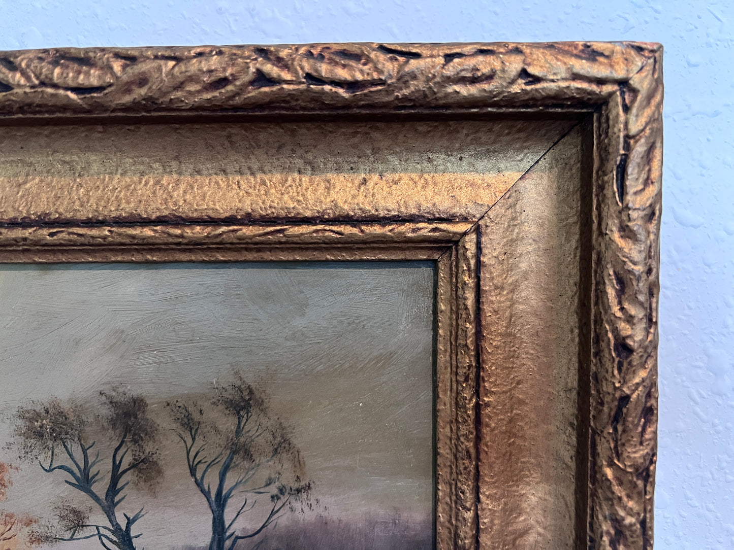 Antique Dutch Landscape Oil Painting on Board Rustic Cabin Winter Scene Unsigned