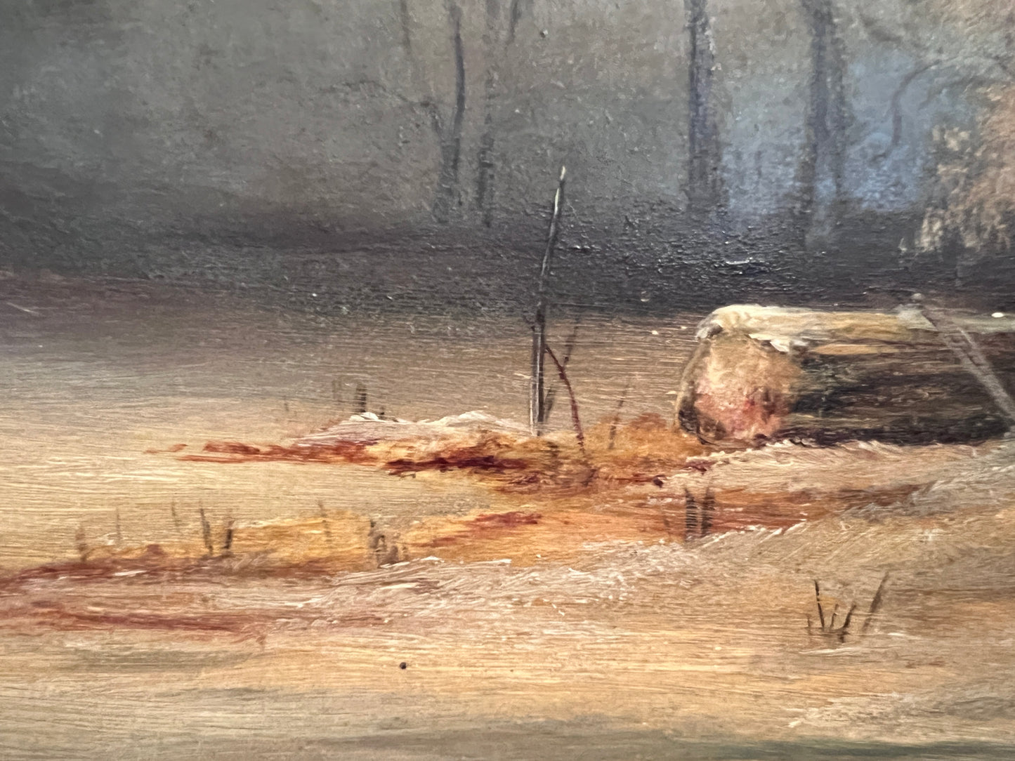 Antique Dutch Landscape Oil Painting on Board Rustic Cabin Winter Scene Unsigned