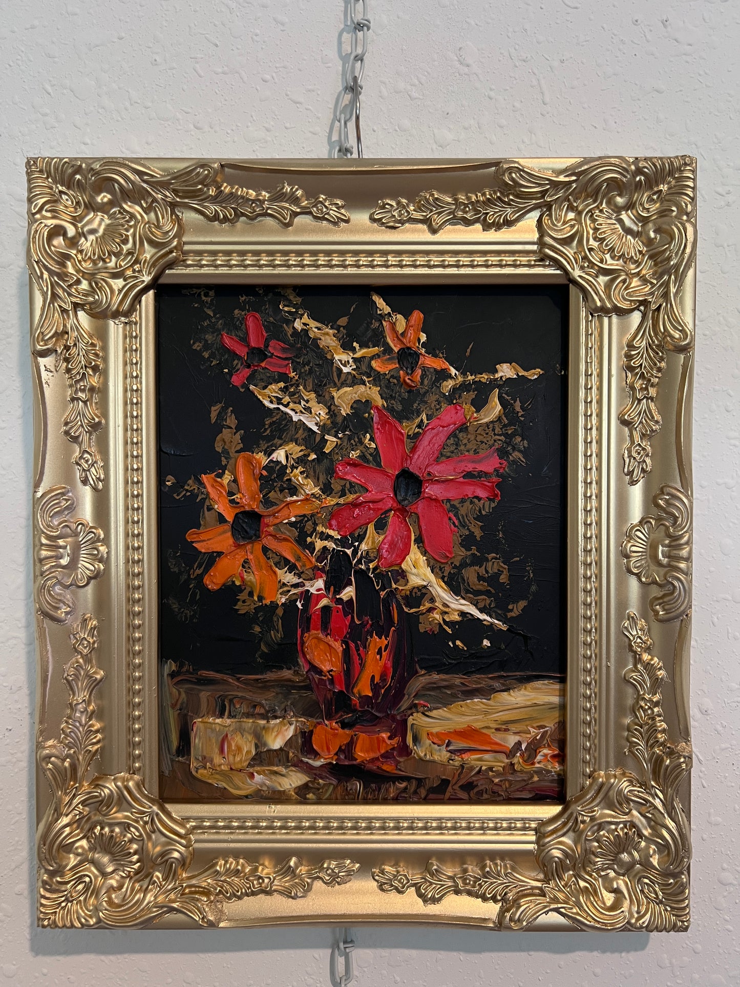 Morris Katz Floral Still Life Oil Painting Palette Knife Technique Gold Frame