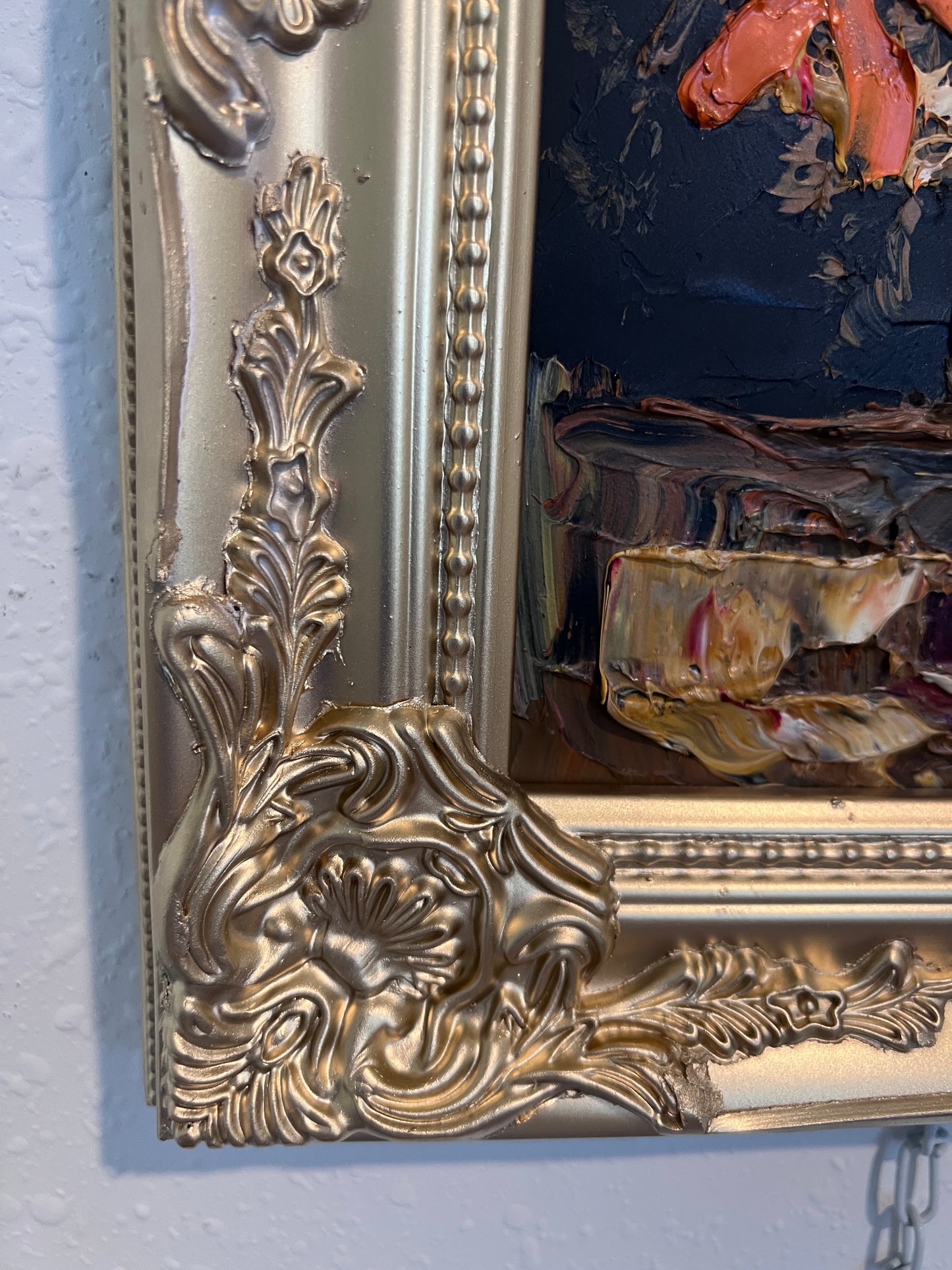 Morris Katz Floral Still Life Oil Painting Palette Knife Technique Gold Frame