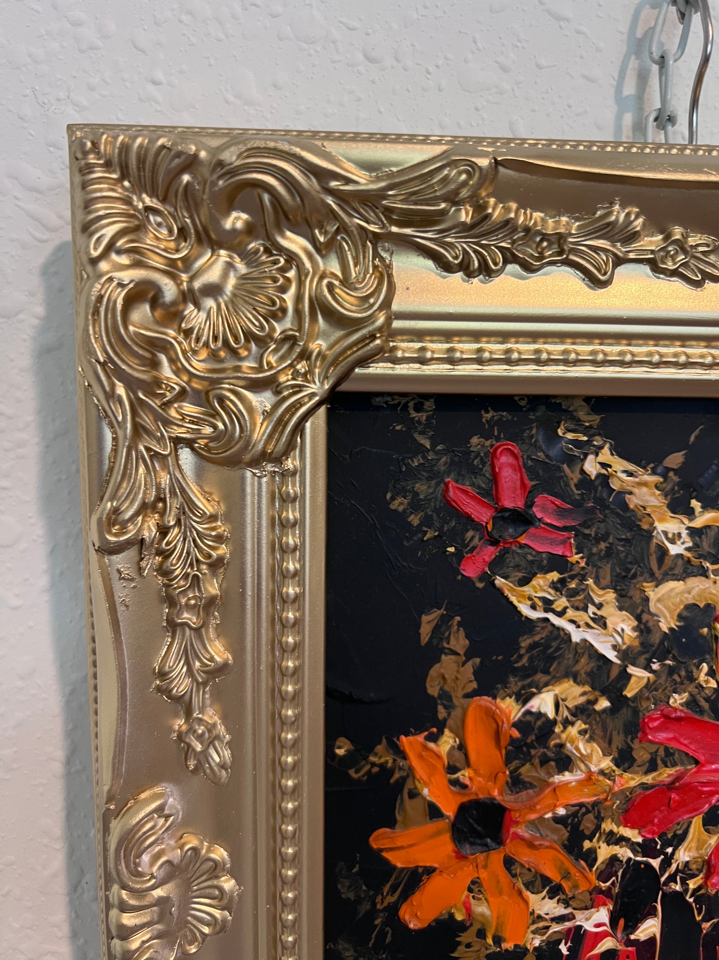 Morris Katz Floral Still Life Oil Painting Palette Knife Technique Gold Frame