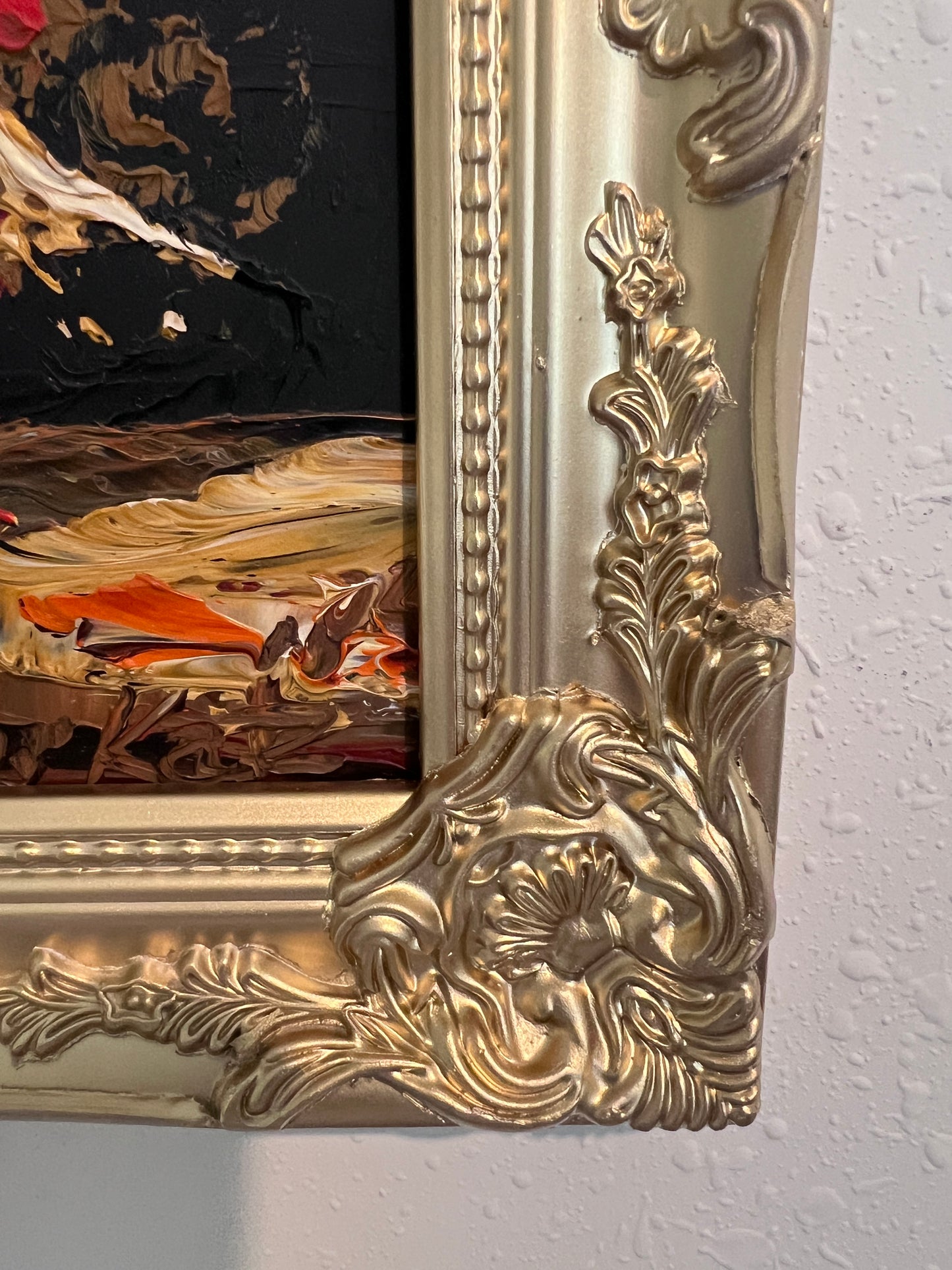Morris Katz Floral Still Life Oil Painting Palette Knife Technique Gold Frame