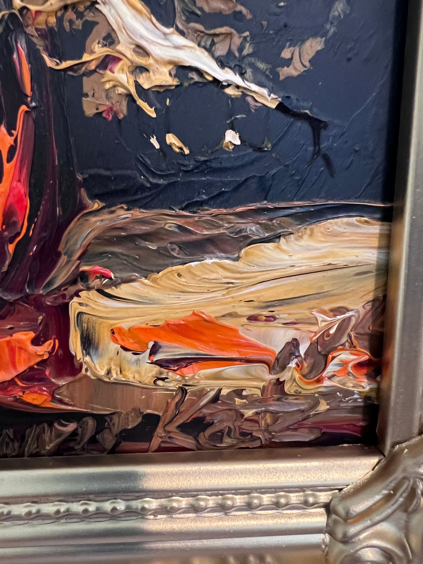 Morris Katz Floral Still Life Oil Painting Palette Knife Technique Gold Frame