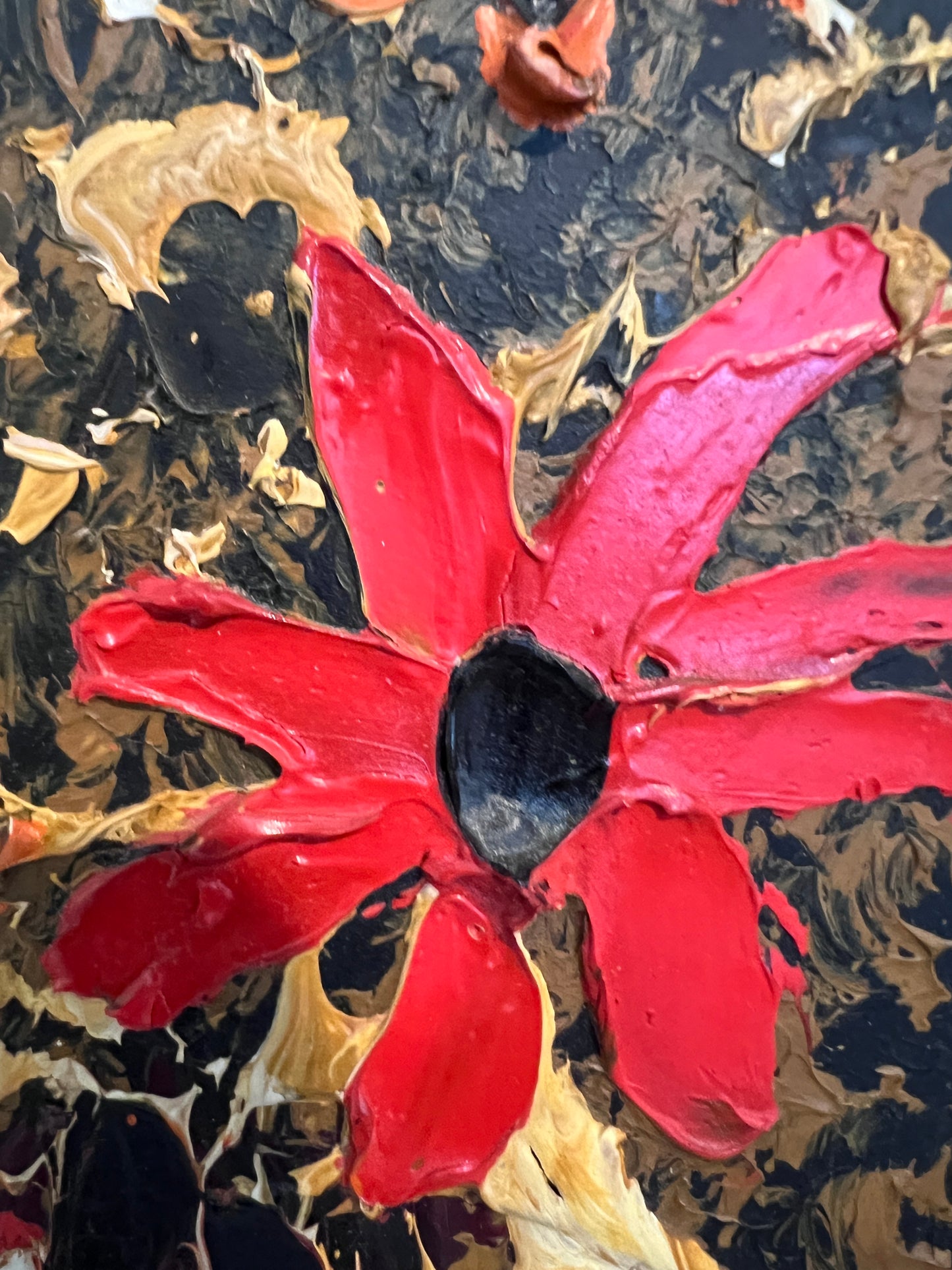Morris Katz Floral Still Life Oil Painting Palette Knife Technique Gold Frame