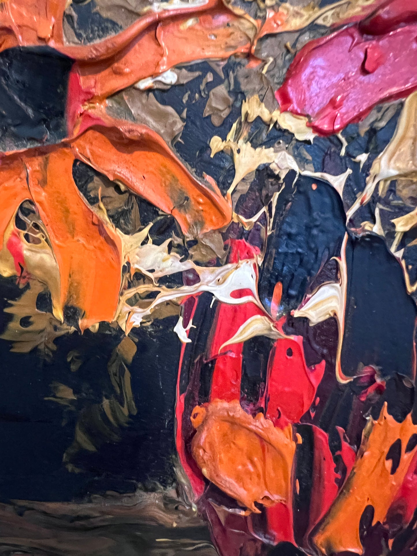 Morris Katz Floral Still Life Oil Painting Palette Knife Technique Gold Frame