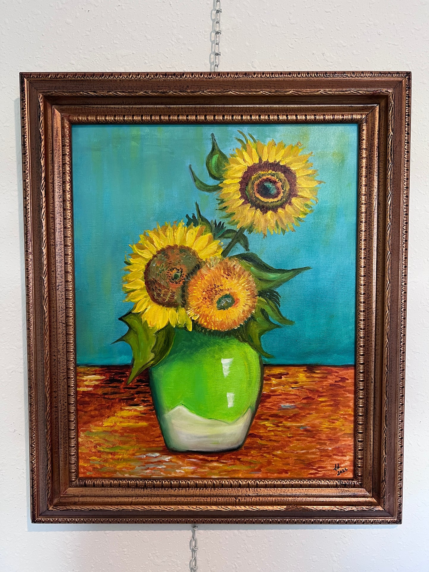 Modern Sunflowers Still Life Acrylic Painting in Van Gogh Style Signed 2025