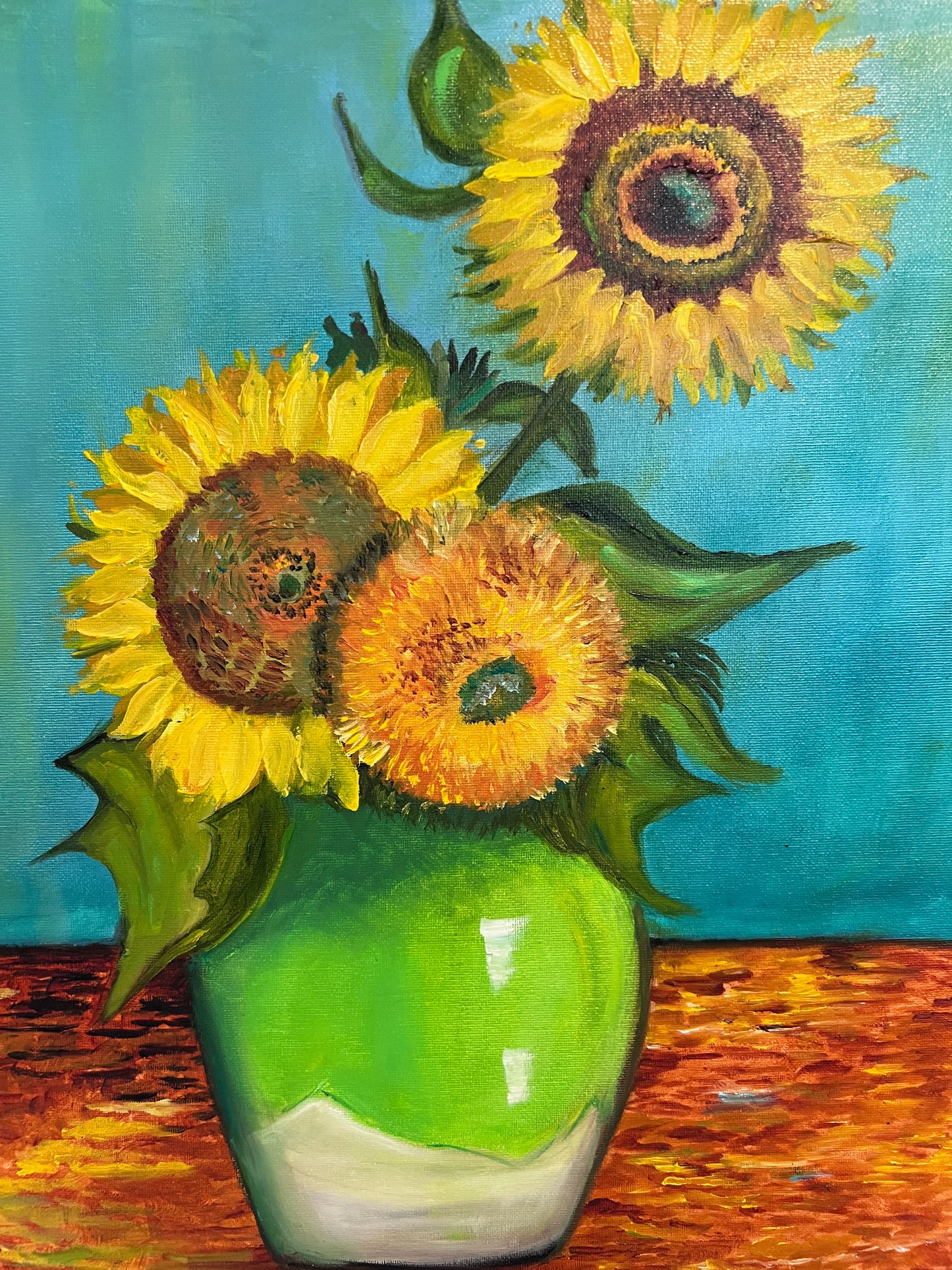 Modern Sunflowers Still Life Acrylic Painting in Van Gogh Style Signed 2025