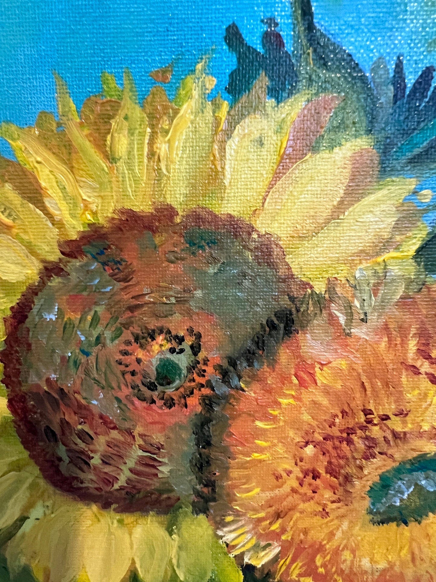 Modern Sunflowers Still Life Acrylic Painting in Van Gogh Style Signed 2025