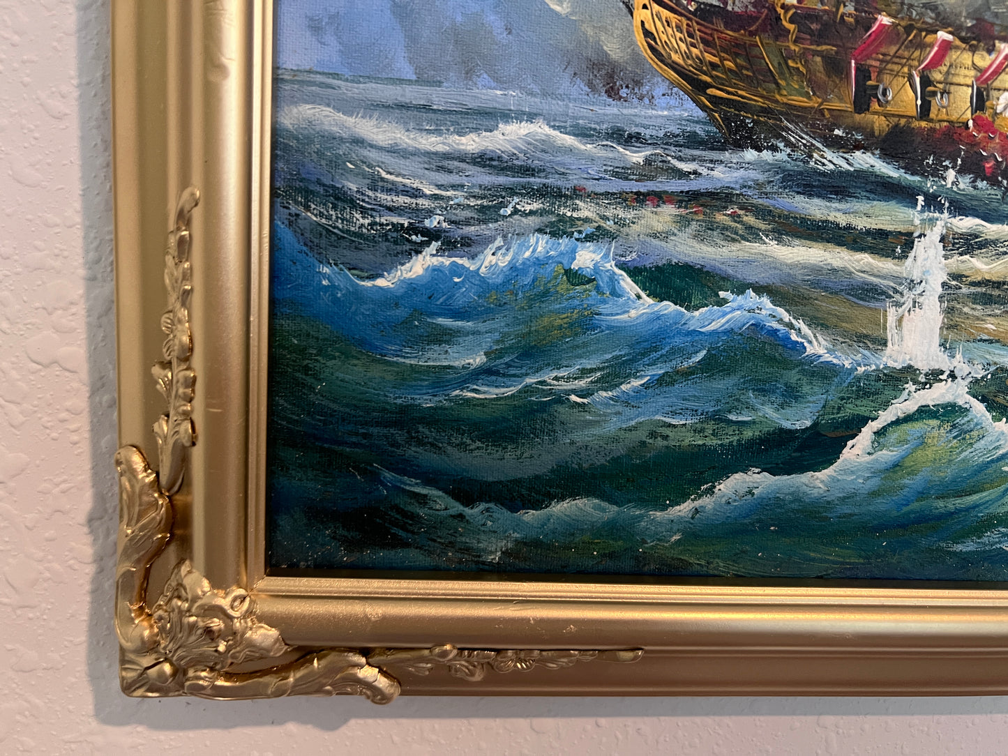 Original Maritime Oil Painting – Naval Battle Scene – Signed J. Harvey , Framed