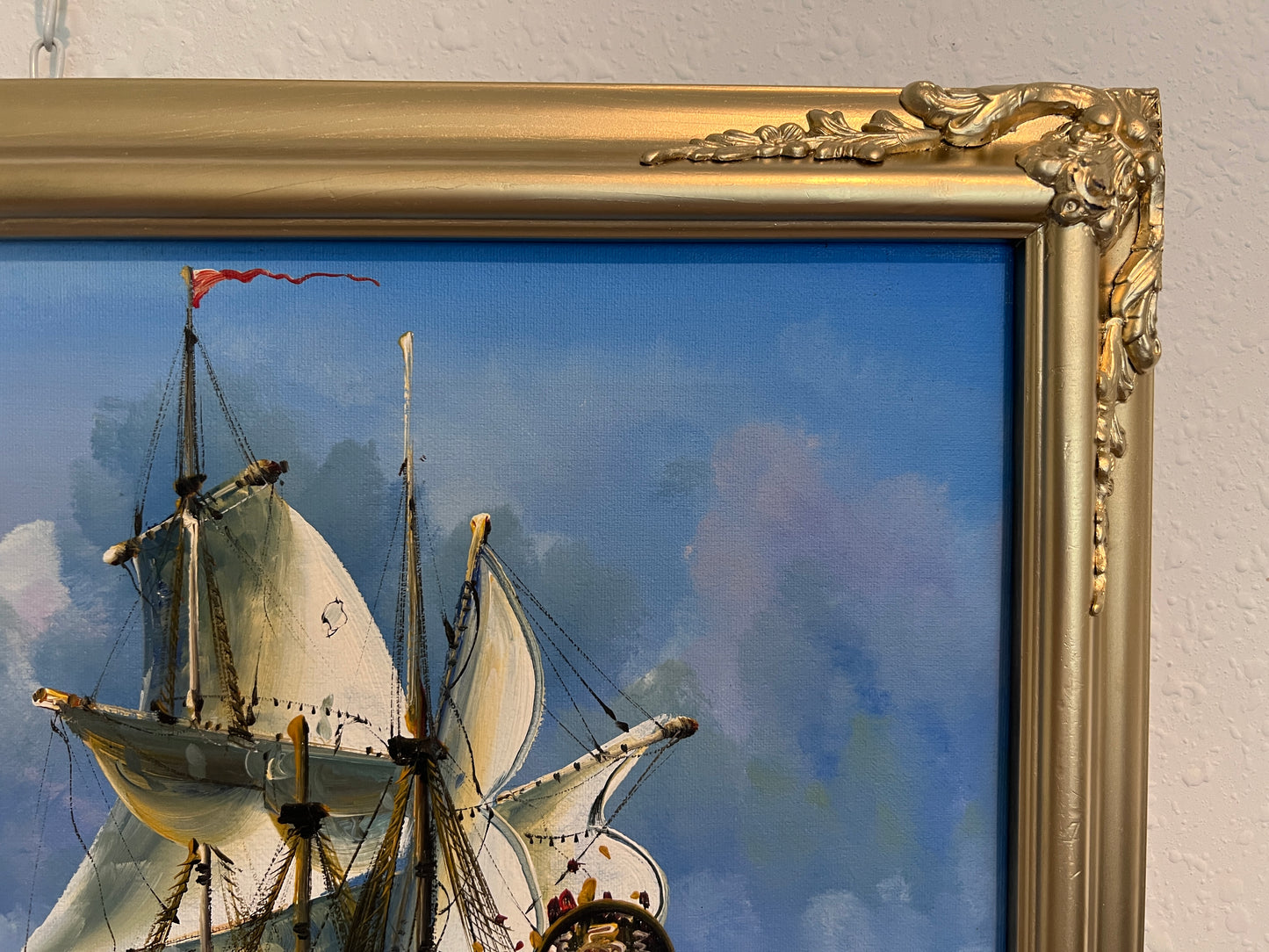 Original Maritime Oil Painting – Naval Battle Scene – Signed J. Harvey , Framed