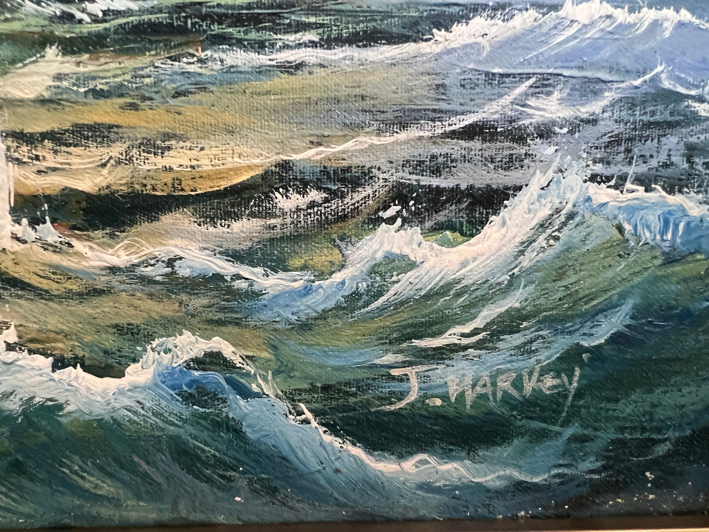 Original Maritime Oil Painting – Naval Battle Scene – Signed J. Harvey , Framed