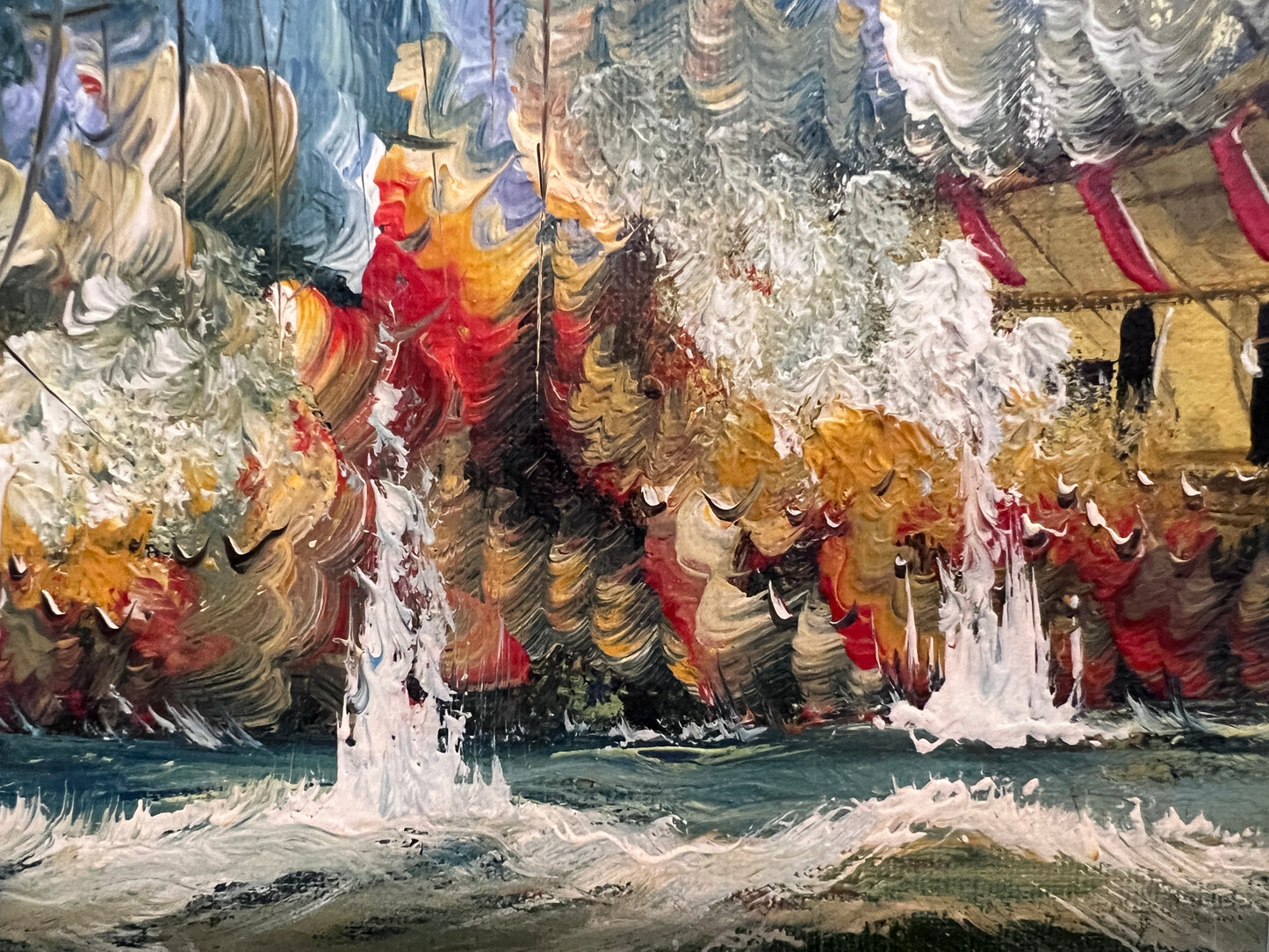 Original Maritime Oil Painting – Naval Battle Scene – Signed J. Harvey , Framed