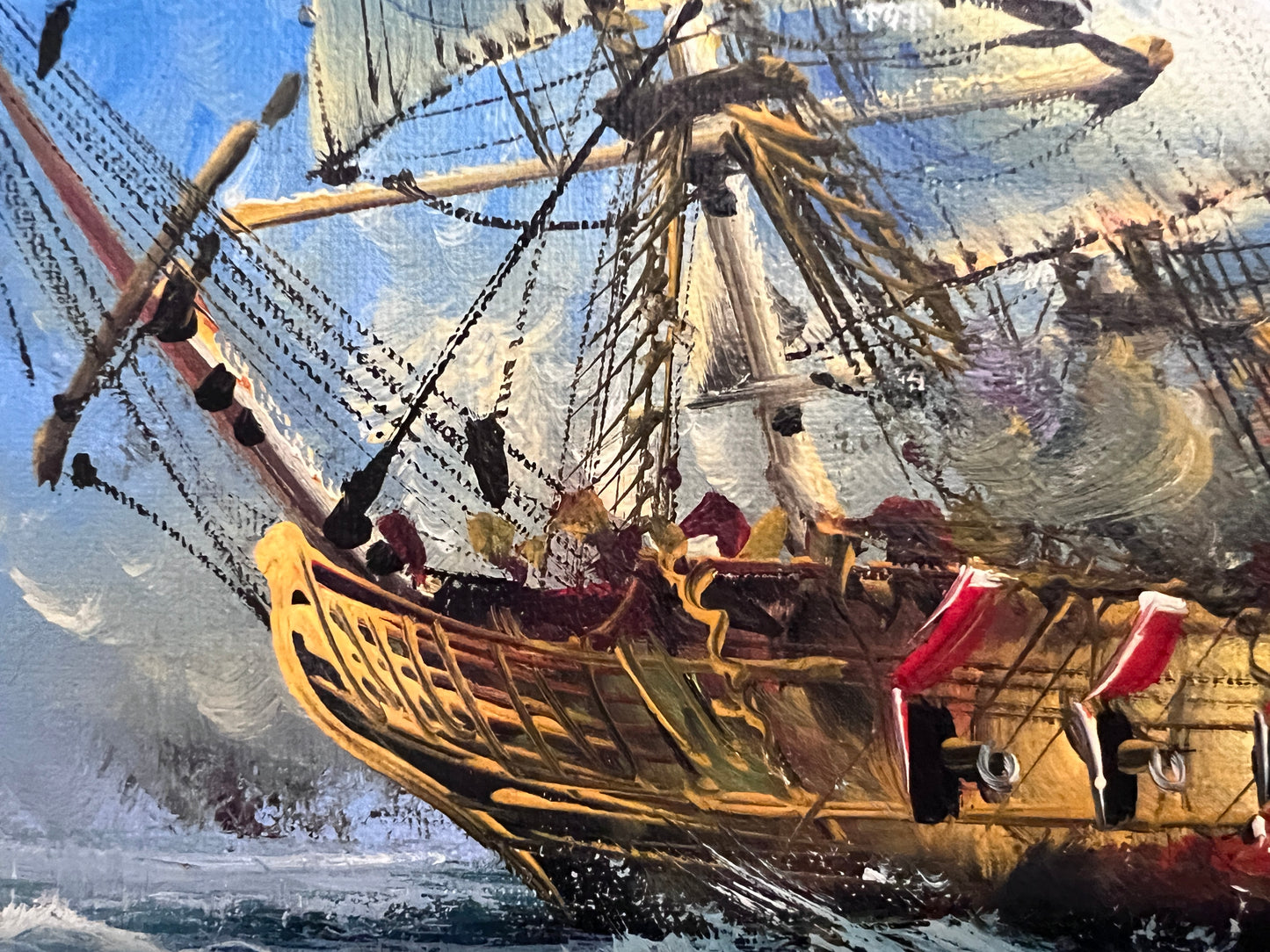 Original Maritime Oil Painting – Naval Battle Scene – Signed J. Harvey , Framed