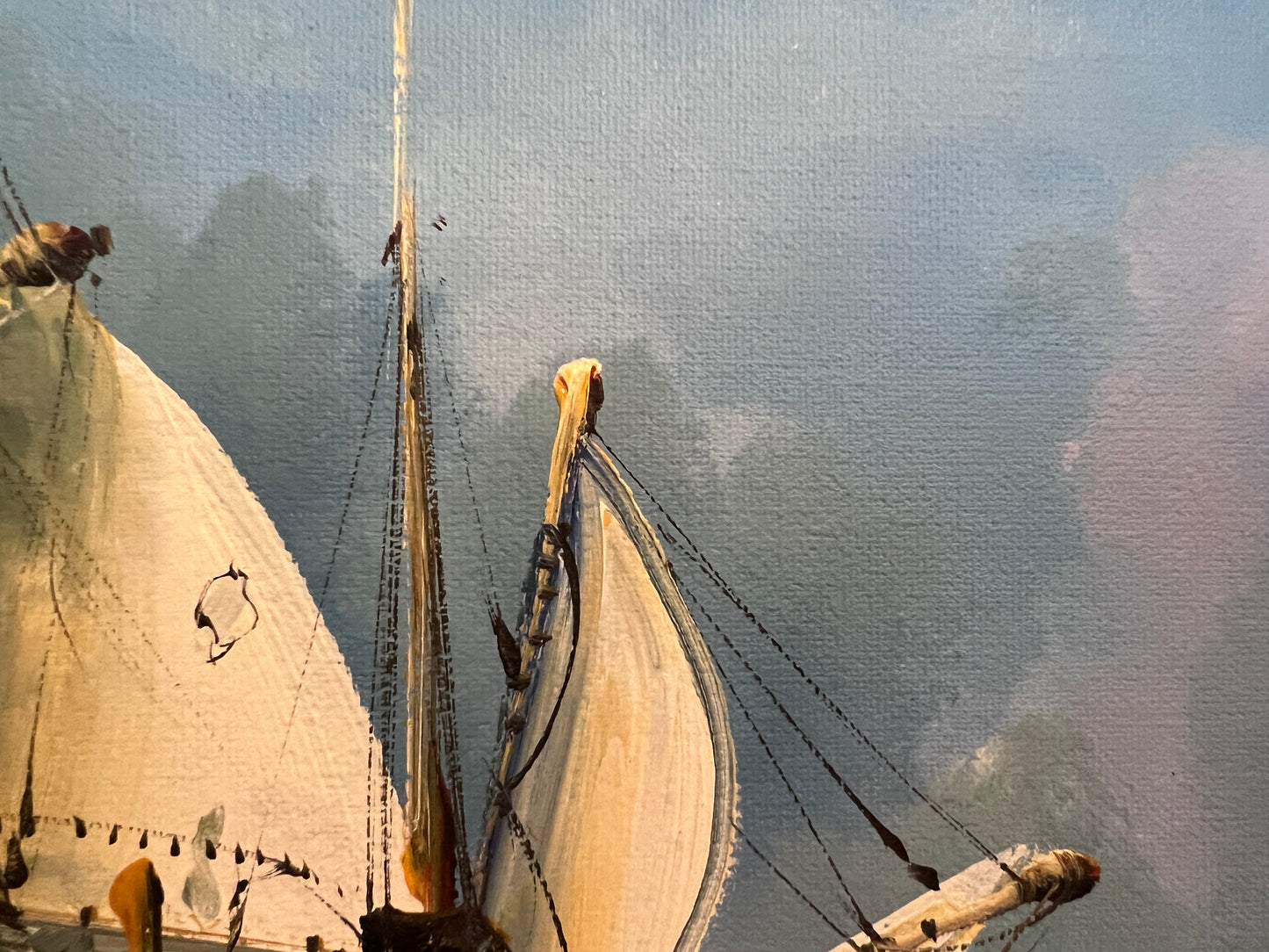 Original Maritime Oil Painting – Naval Battle Scene – Signed J. Harvey , Framed