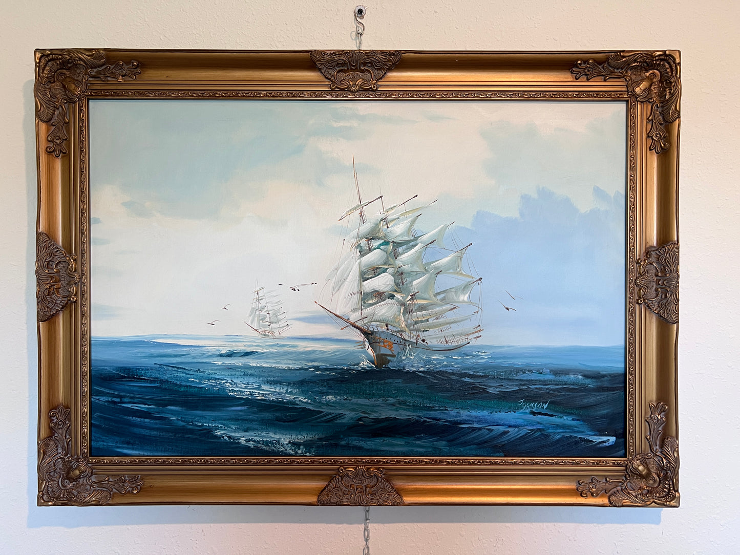 Listed Artist Hewett Jackson Original Oil Painting | Tall Ship Seascape | Framed