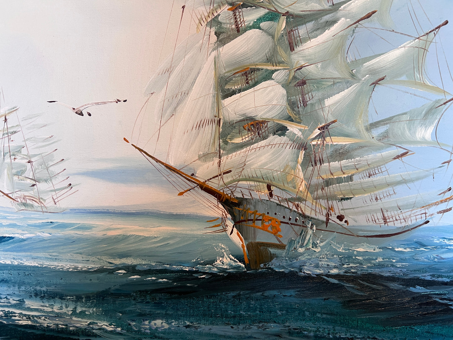 Listed Artist Hewett Jackson Original Oil Painting | Tall Ship Seascape | Framed