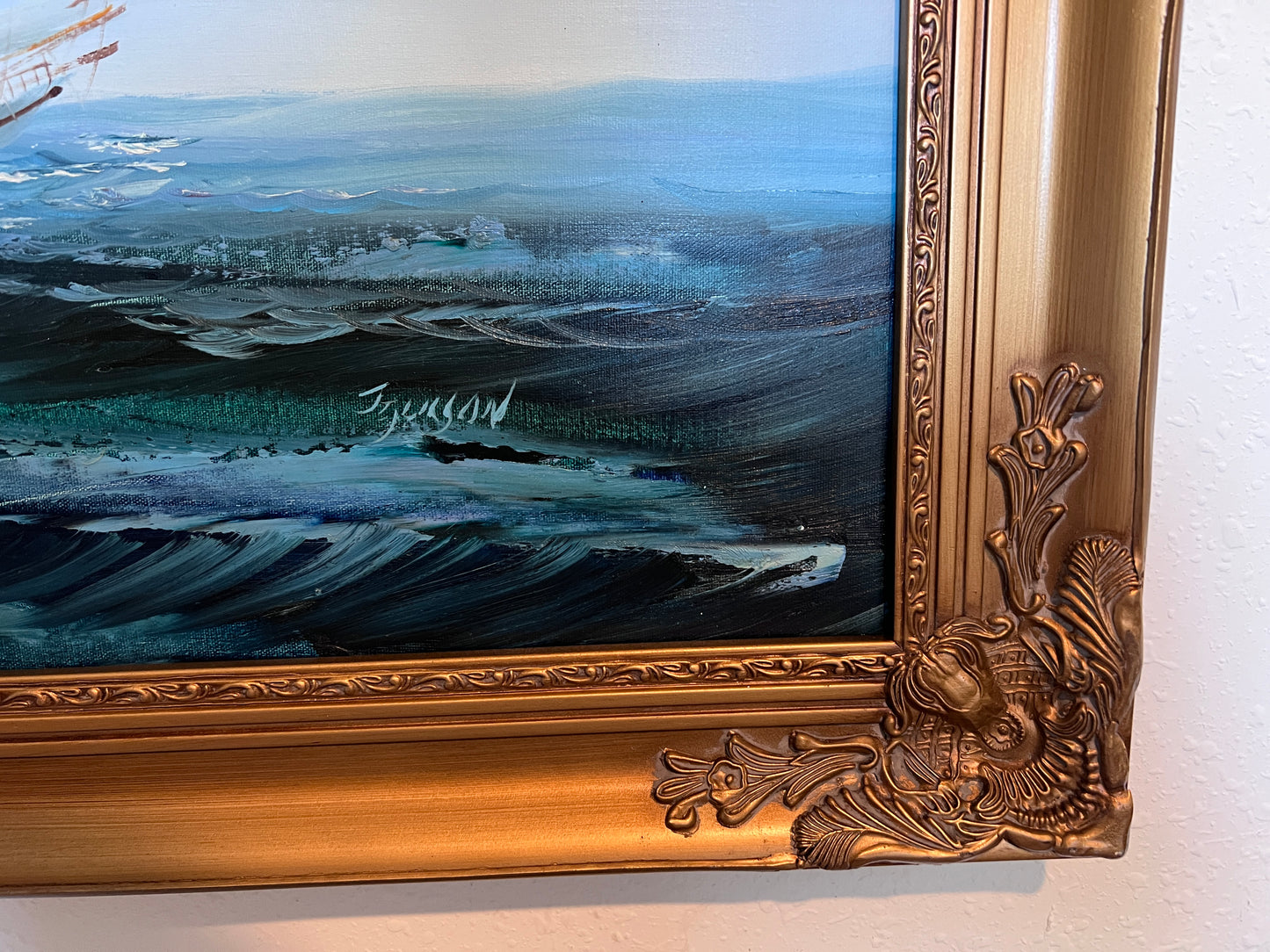 Listed Artist Hewett Jackson Original Oil Painting | Tall Ship Seascape | Framed