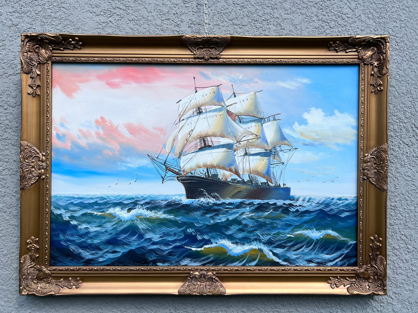 Original Marine Oil Painting Tall Ship on Open Sea | Nautical Seascape Art