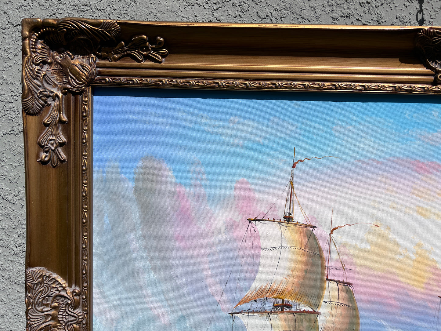 Original Maritime Oil Painting – Naval Battle Scene – Signed J. Harvey , Framed (Copy)
