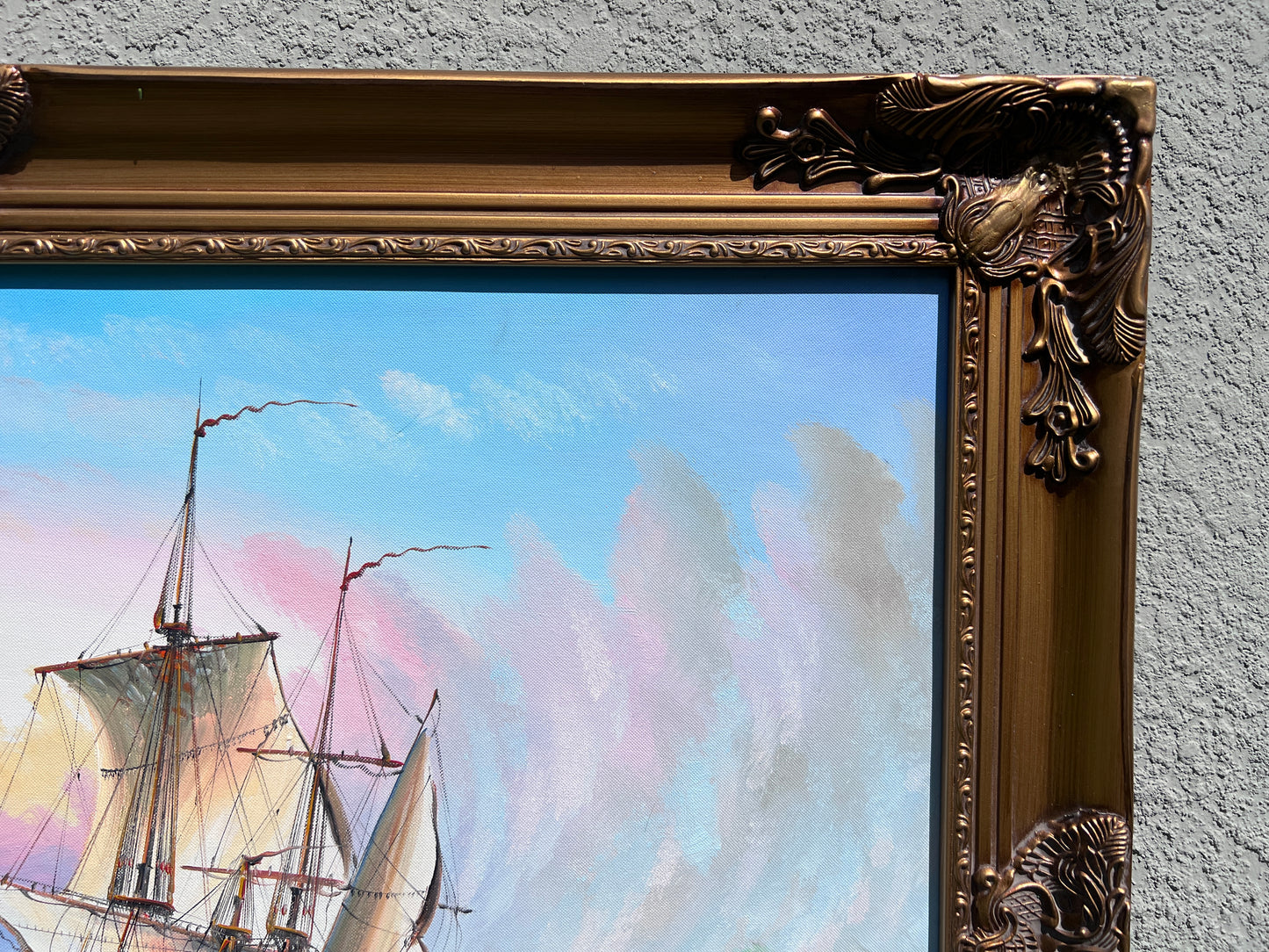 Original Maritime Oil Painting – Naval Battle Scene – Signed J. Harvey , Framed (Copy)