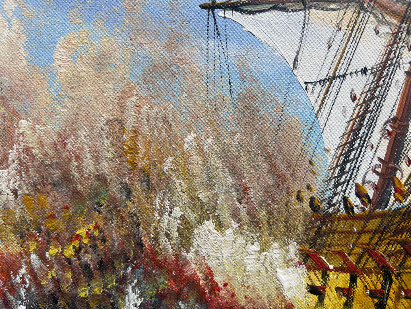 Original Maritime Oil Painting – Naval Battle Scene – Signed J. Harvey , Framed (Copy)