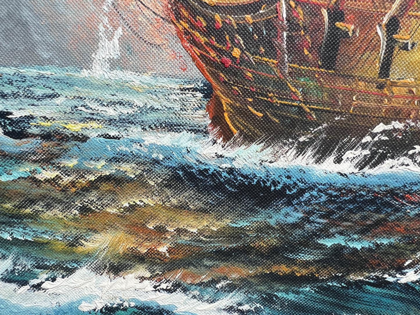 Original Maritime Oil Painting – Naval Battle Scene – Signed J. Harvey , Framed (Copy)