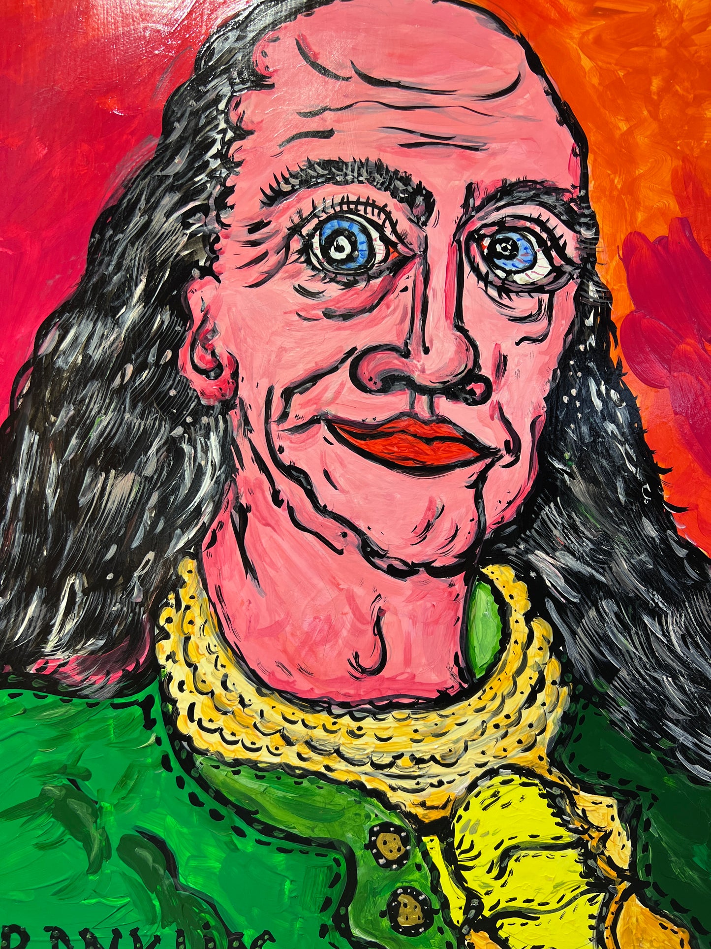 Original painting on board, Portrait of Benjamin Franklin signed Serg Graff, COA
