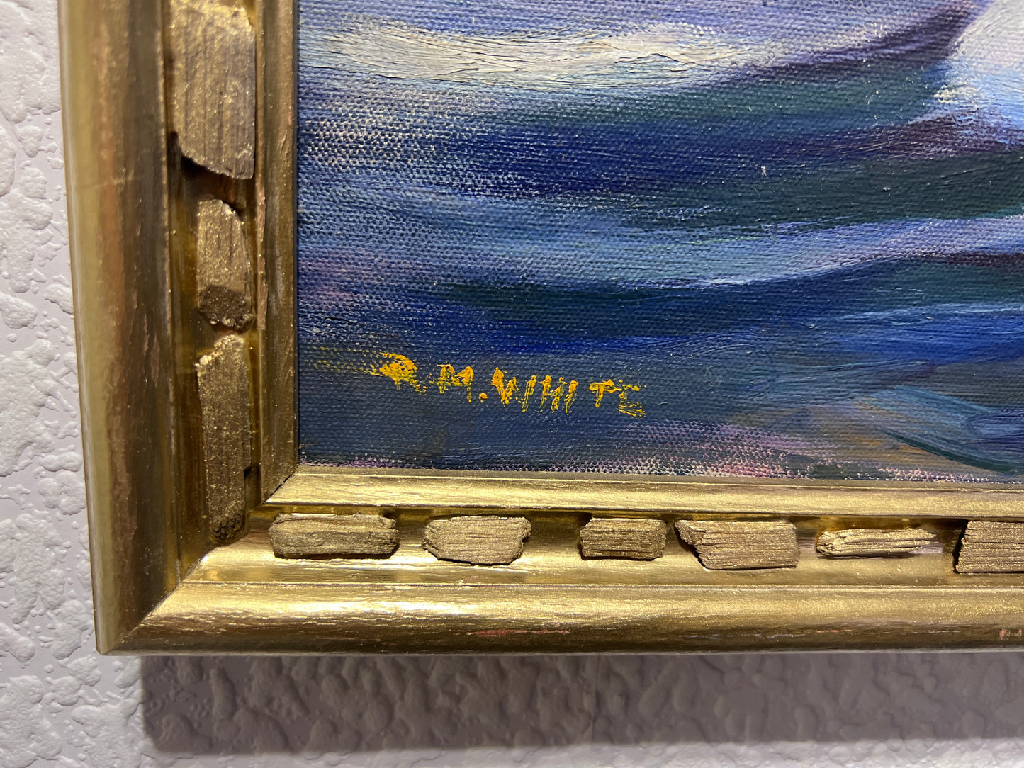 R.M. WHITE Vintage Oil painting on canvas Seascape, Sailing Ship in the ocean