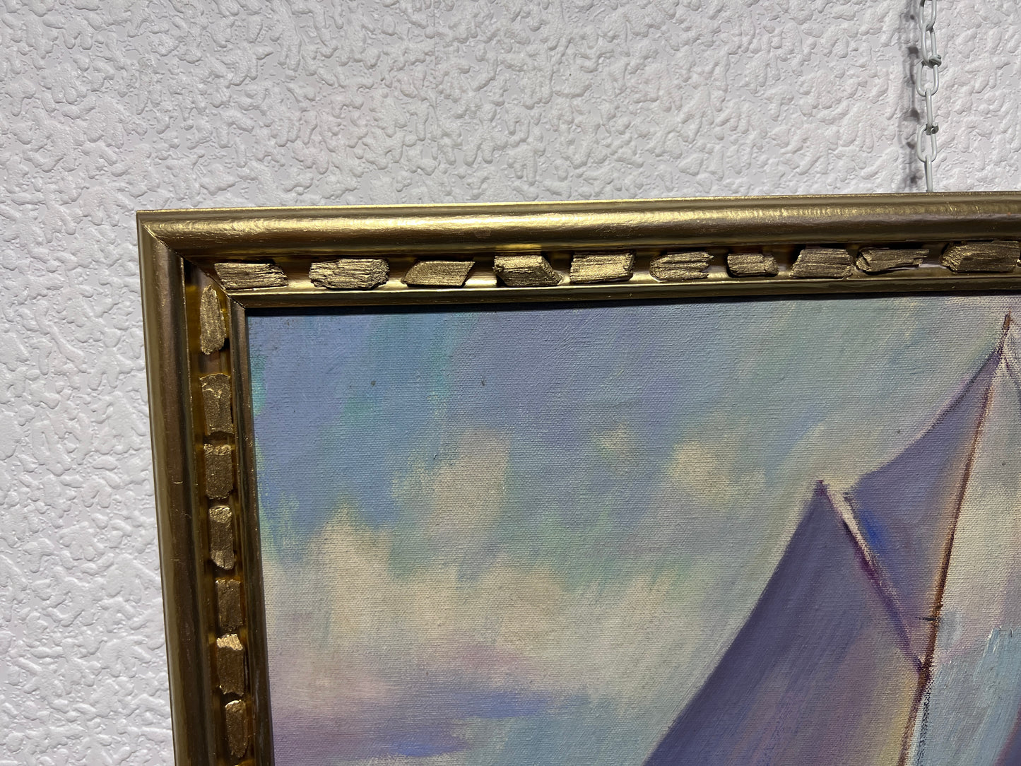 R.M. WHITE Vintage Oil painting on canvas Seascape, Sailing Ship in the ocean