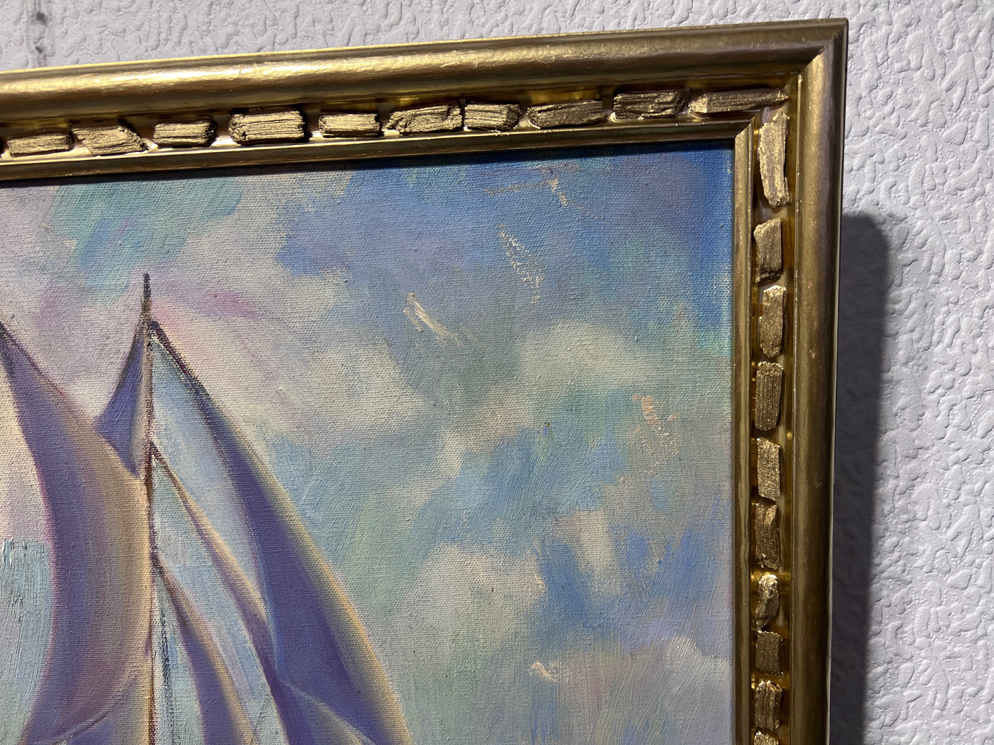 R.M. WHITE Vintage Oil painting on canvas Seascape, Sailing Ship in the ocean