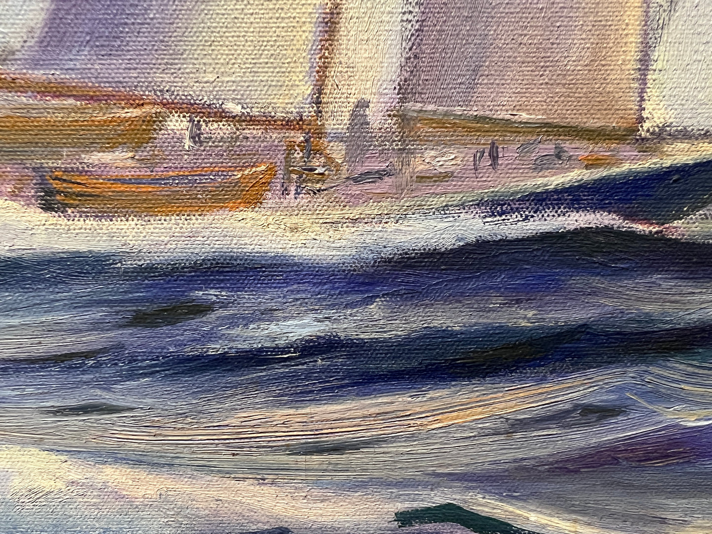 R.M. WHITE Vintage Oil painting on canvas Seascape, Sailing Ship in the ocean